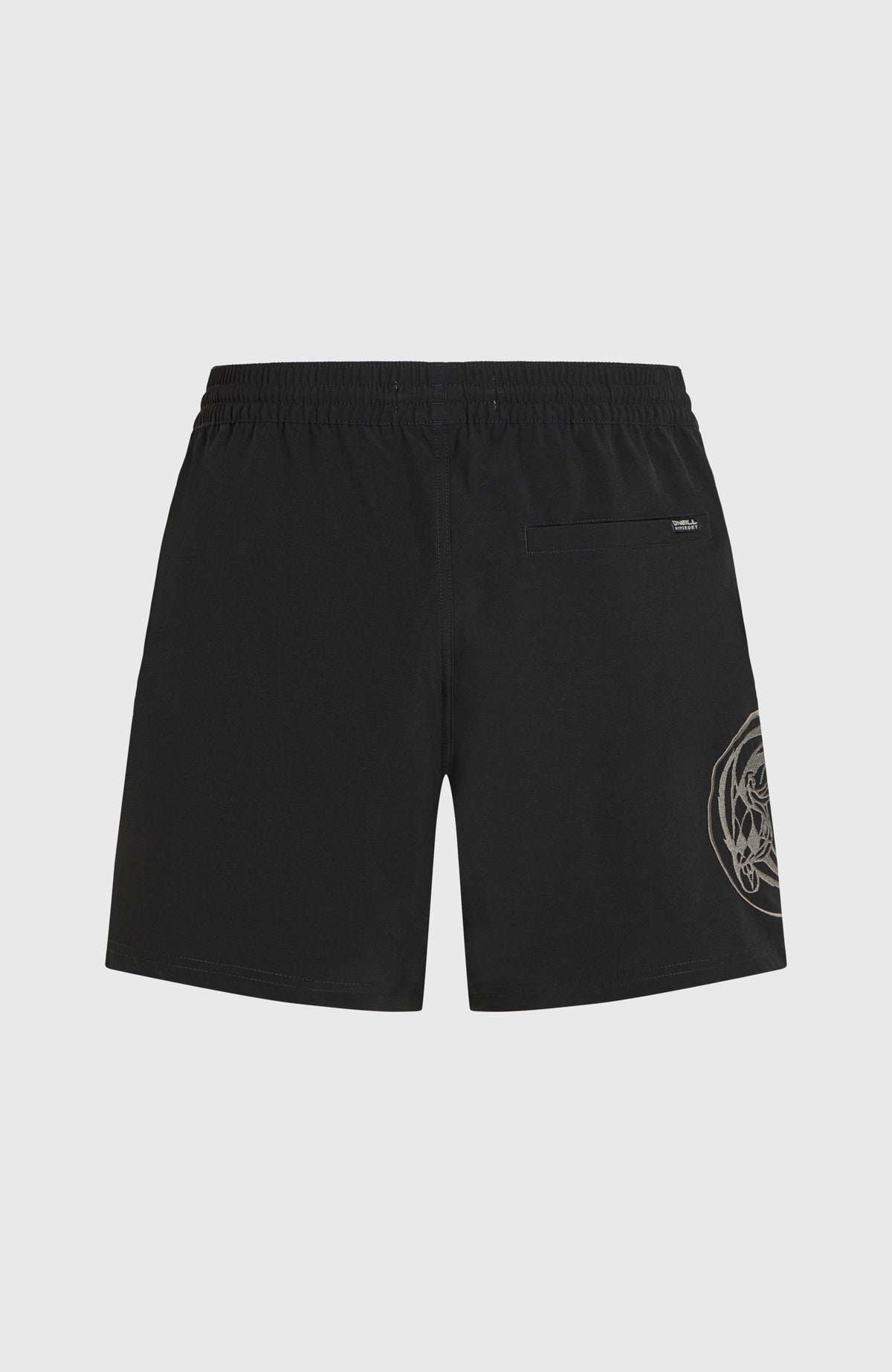 O'Riginals Cali Ocean 16'' Badehose für Herren, schwarz, flach liegend von hinten mit Gesäßtasche