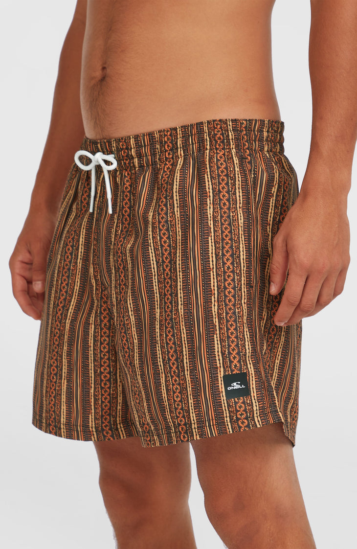 Cali Print 15'' Badehose | Orange Pressed Lines