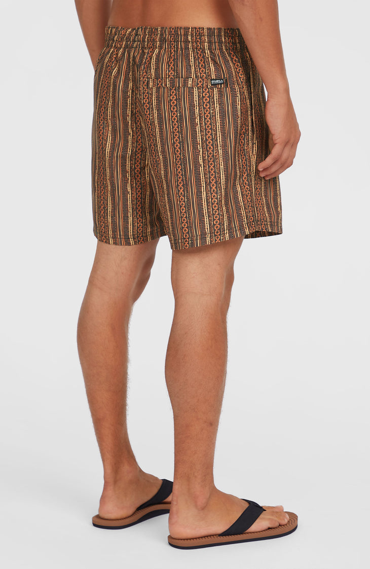 Cali Print 15'' Badehose | Orange Pressed Lines