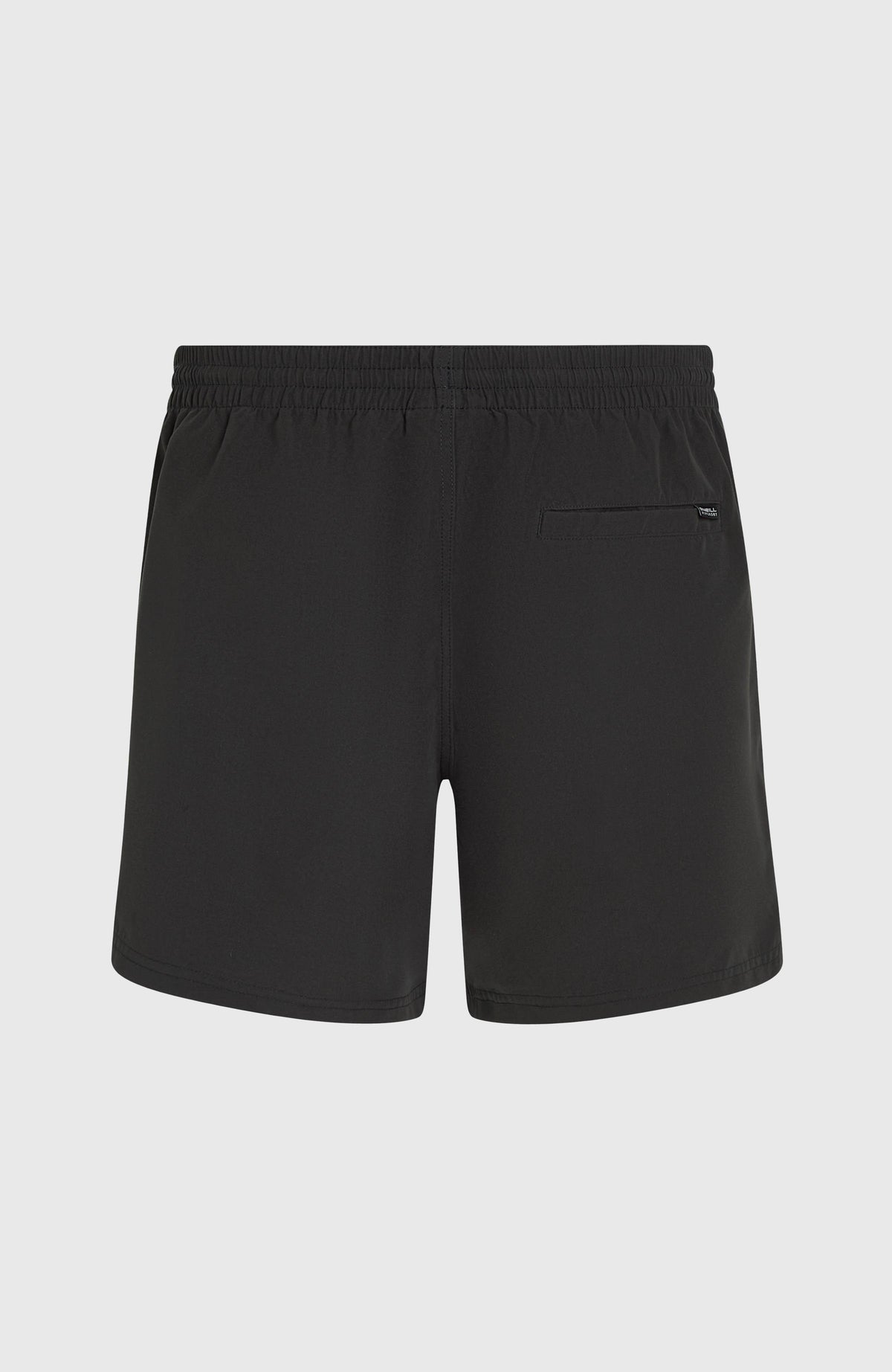 Cali Block 15'' Badehose für Herren, schwarz, flach liegend von hinten mit Gesäßtasche
