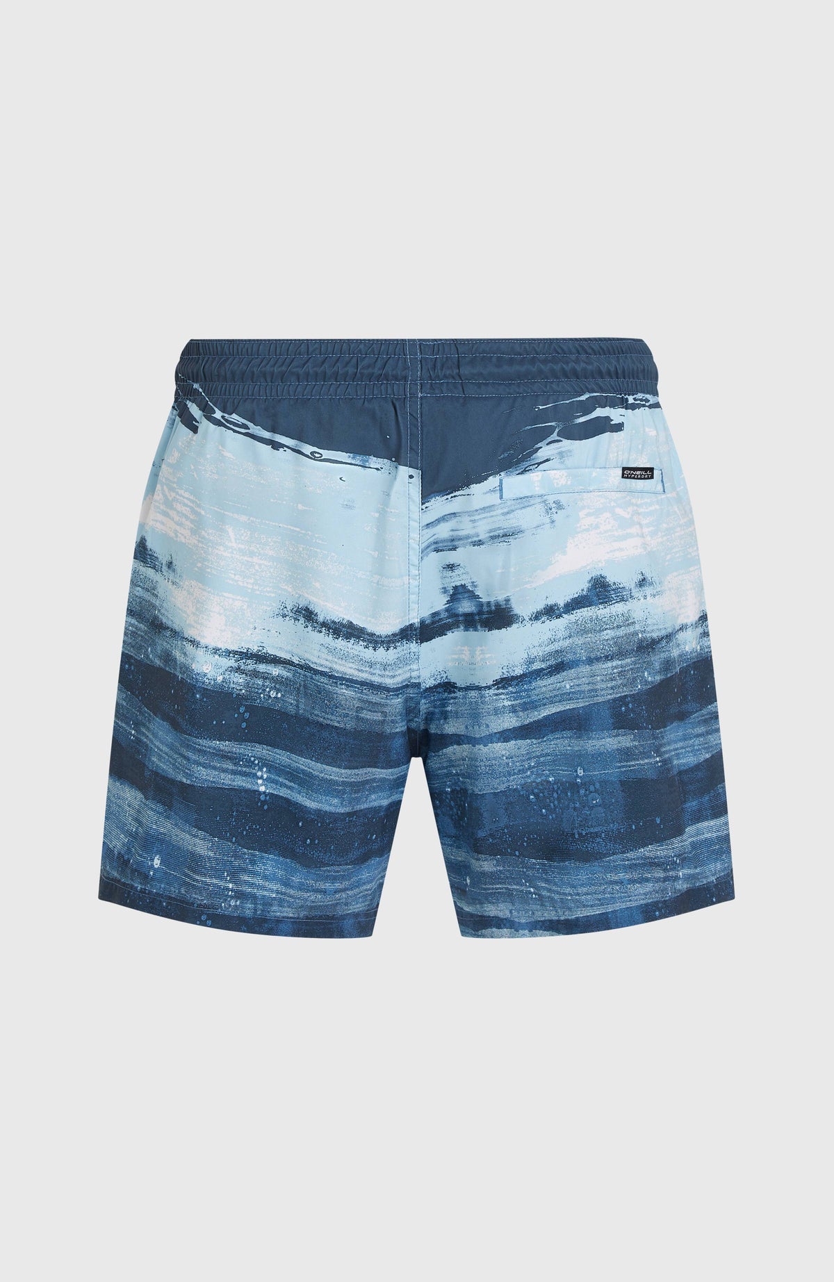 Cali Gradient 15'' Badehose für Herren, blau mit Farbverlauf in Hellblau, flach liegend von hinten mit Gesäßtasche