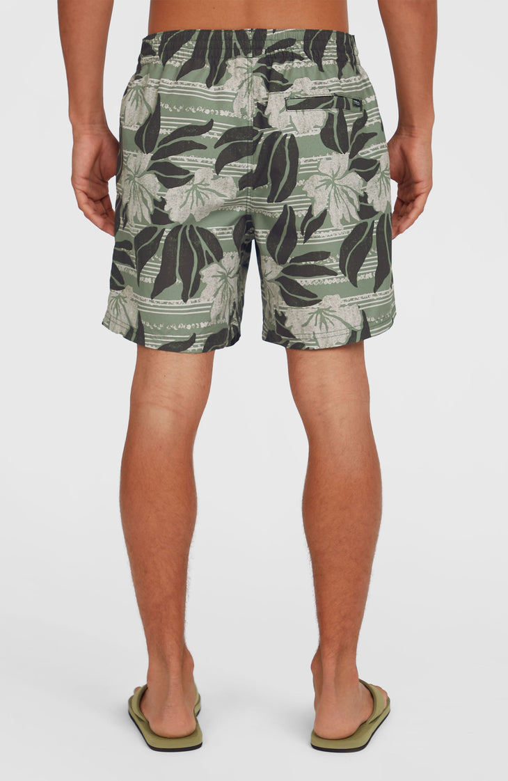 Cali Floral 16'' Badehose | Green Dusty Flower