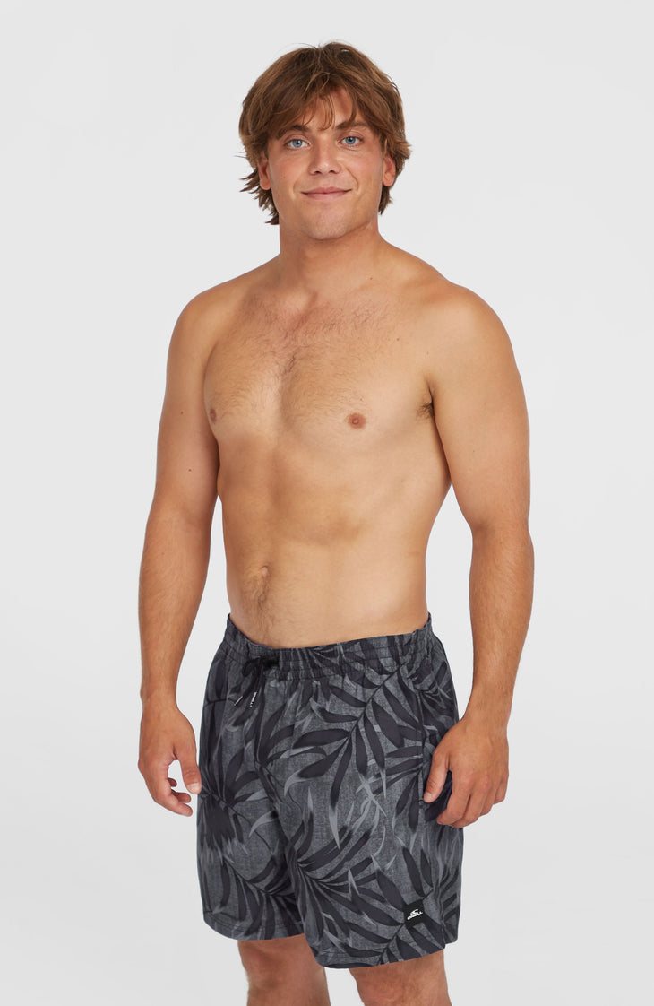 Cali Floral 16'' Badehose | Black Dipped Leaves