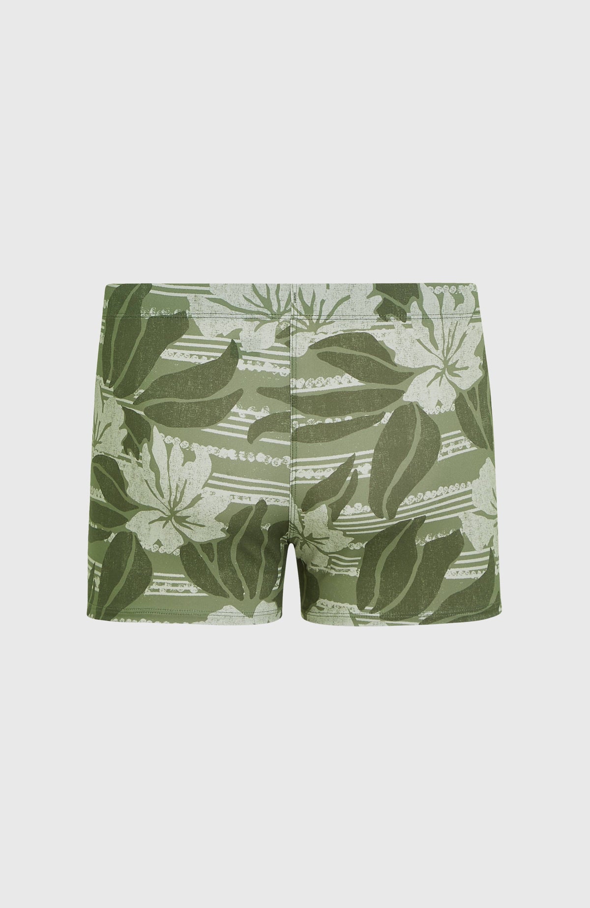 Essentials Floral Racer Badehose für Herren, grün mit Blumenmuster in Weiß, flach liegend von hinten
