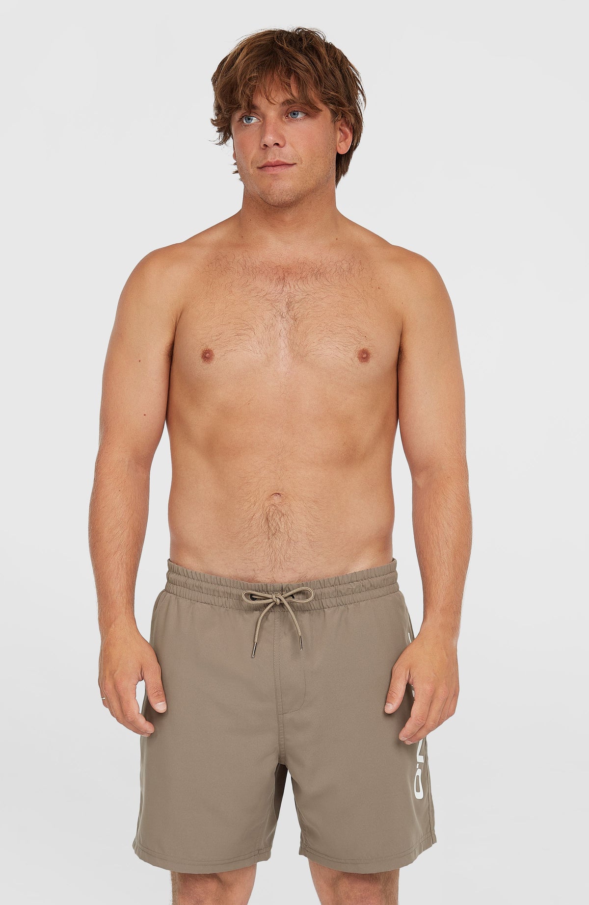 O'Neill Cali 16'' Badehose für Herren, braun, Vorderansicht am Model mit Kordelzug am Bund