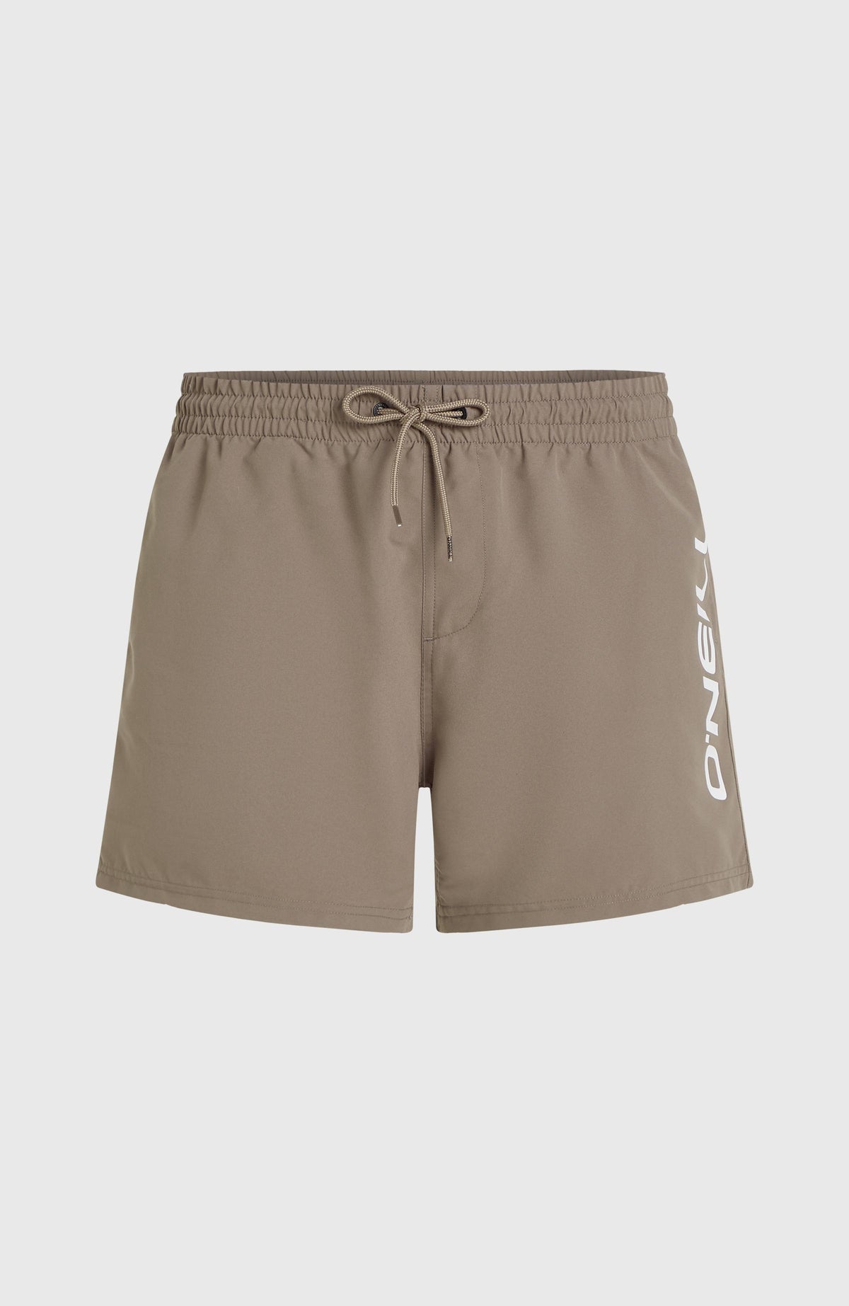 Cali 16'' Badehose für Herren, braun, flach liegend von vorne, elastischer Bund mit Kordelzug