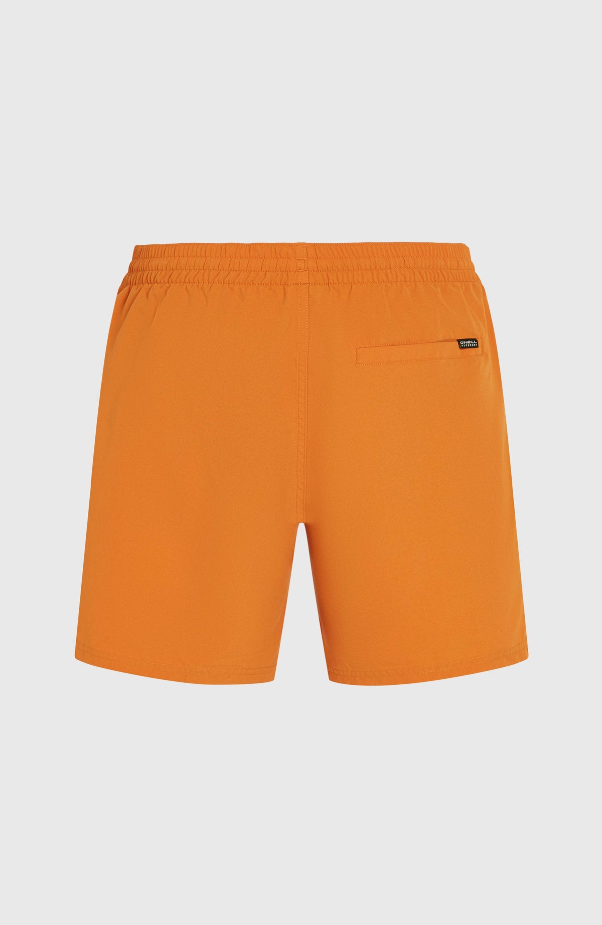 Original Cali 16'' Badehose für Herren, orange mit Logo-Print in Weiß, flach liegend von hinten mit Gesäßtasche