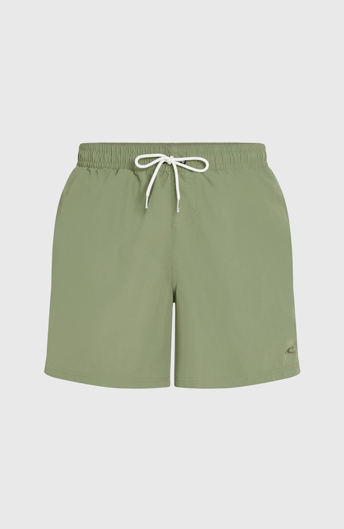 Vert 16'' Badehose für Herren, grün, freigestellt von vorne mit elastischem Bund und weißem Kordelzug