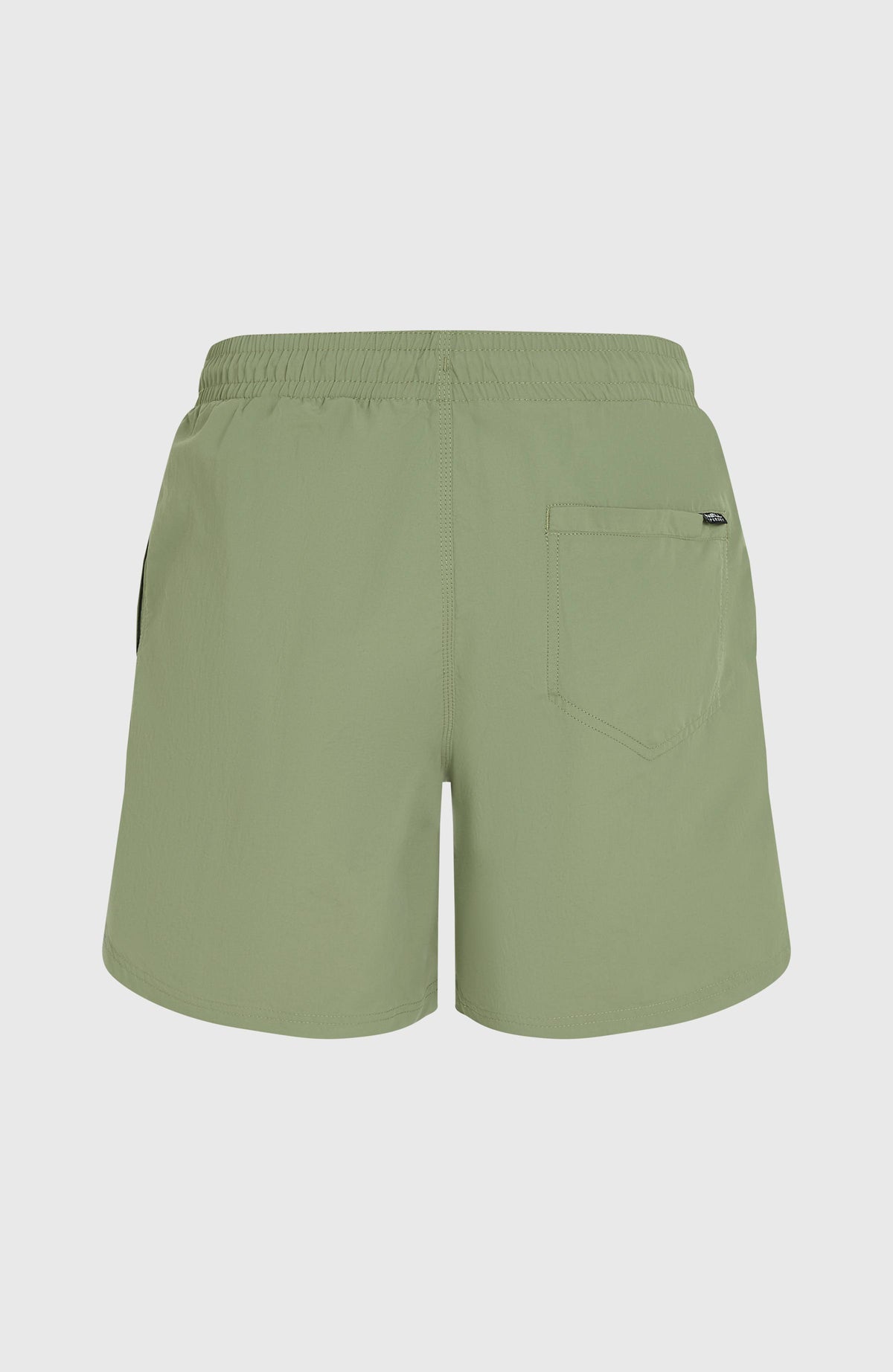 Grüne Vert 16'' Badehose für Herren, freigestellt von hinten mit elastischem Bund und Gesäßtasche