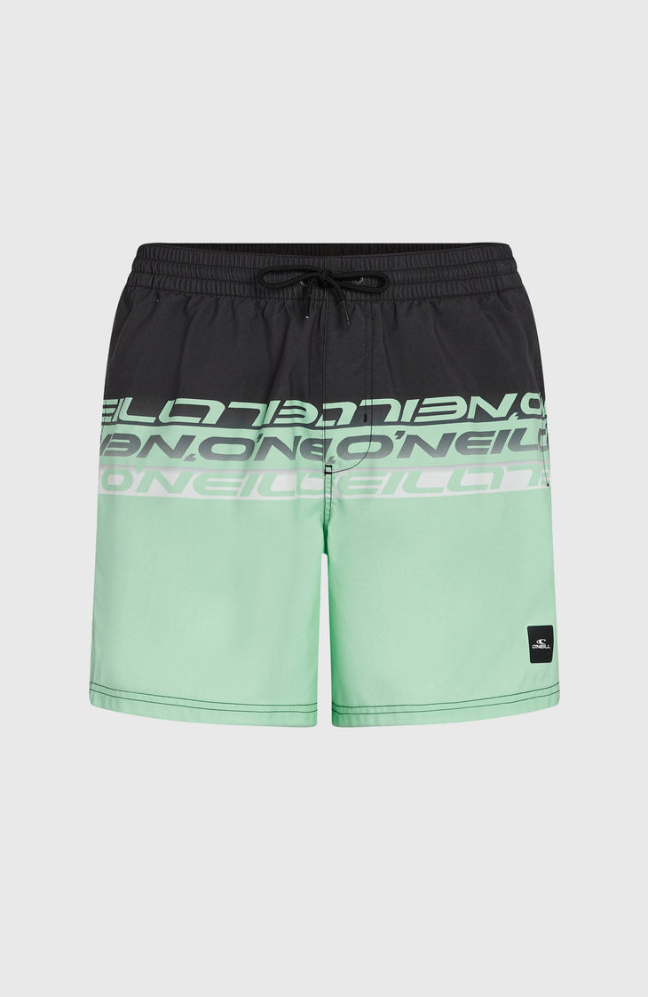 Cali Stripe 16'' Badehose | Green/Black Upside Down Clean