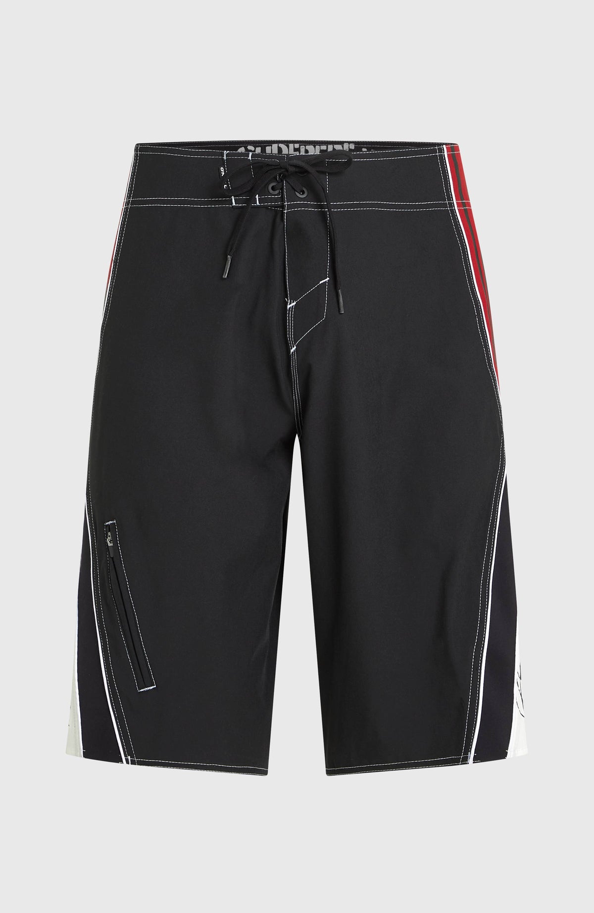 Superfreak Re-Issue Boardshorts für Herren, schwarz, freigestellt von vorne mit Kontrastnähten