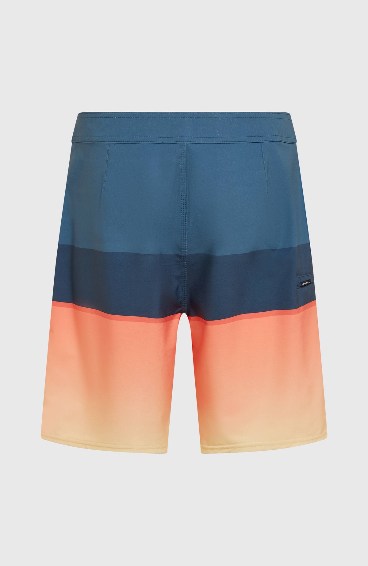 Hyperfreak Heat Block 19'' Boardshorts für Herren, orange mit Farbverlauf in Blau, freigestellt von hinten