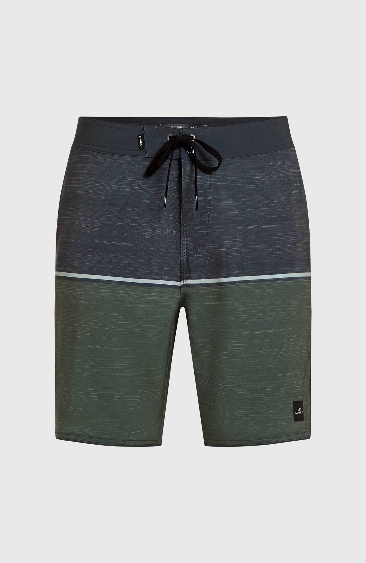 Hyperfreak Mysto Block 19'' Boardshorts für Herren, grün, freigestellt von vorne mit Kordelzug am Bund