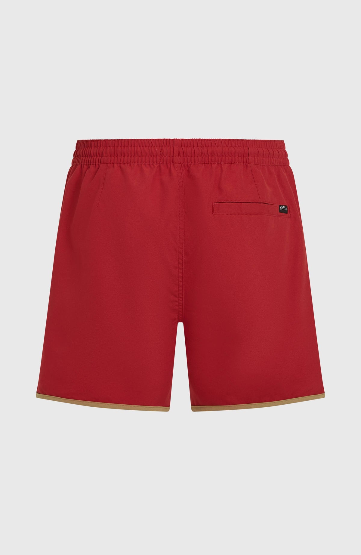 O'Riginals Scallop 16'' Badehose für Herren, rot, flach liegend von hinten mit Tasche an der rechten Seite