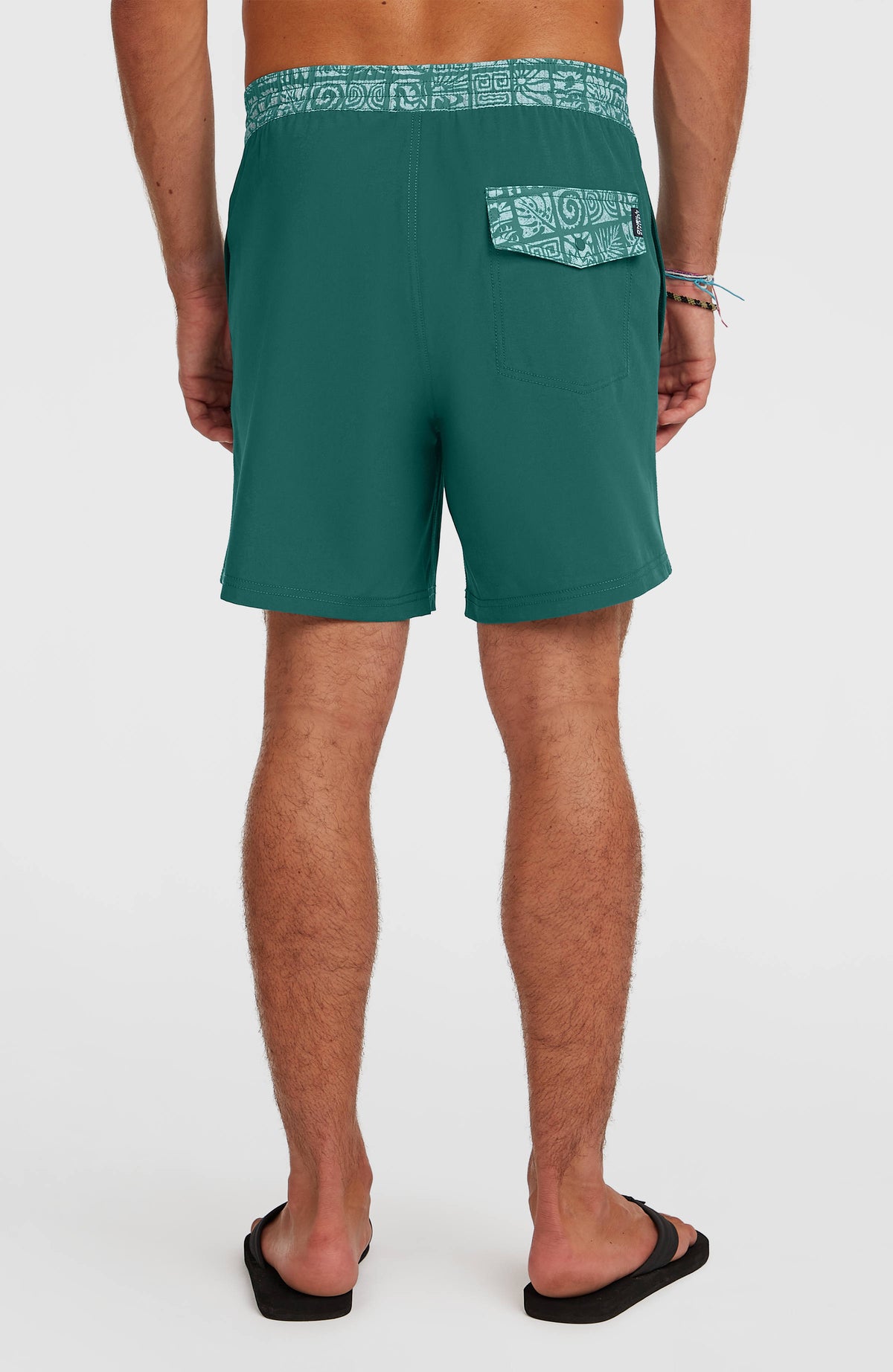 Pocket Print 16'' Badehose für Herren, grün, Rückansicht am Model, Gesäßtasche mit gemusterter Klappe