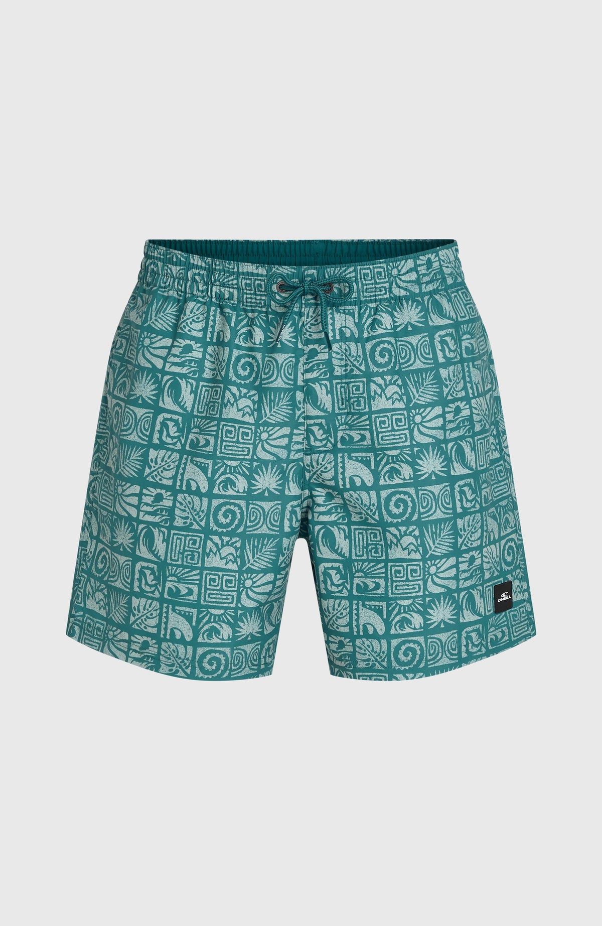 Print 16'' Badehose für Herren, blau mit Grafikmuster in Hellblau, freigestellt von vorne, Kordelzug am Bund