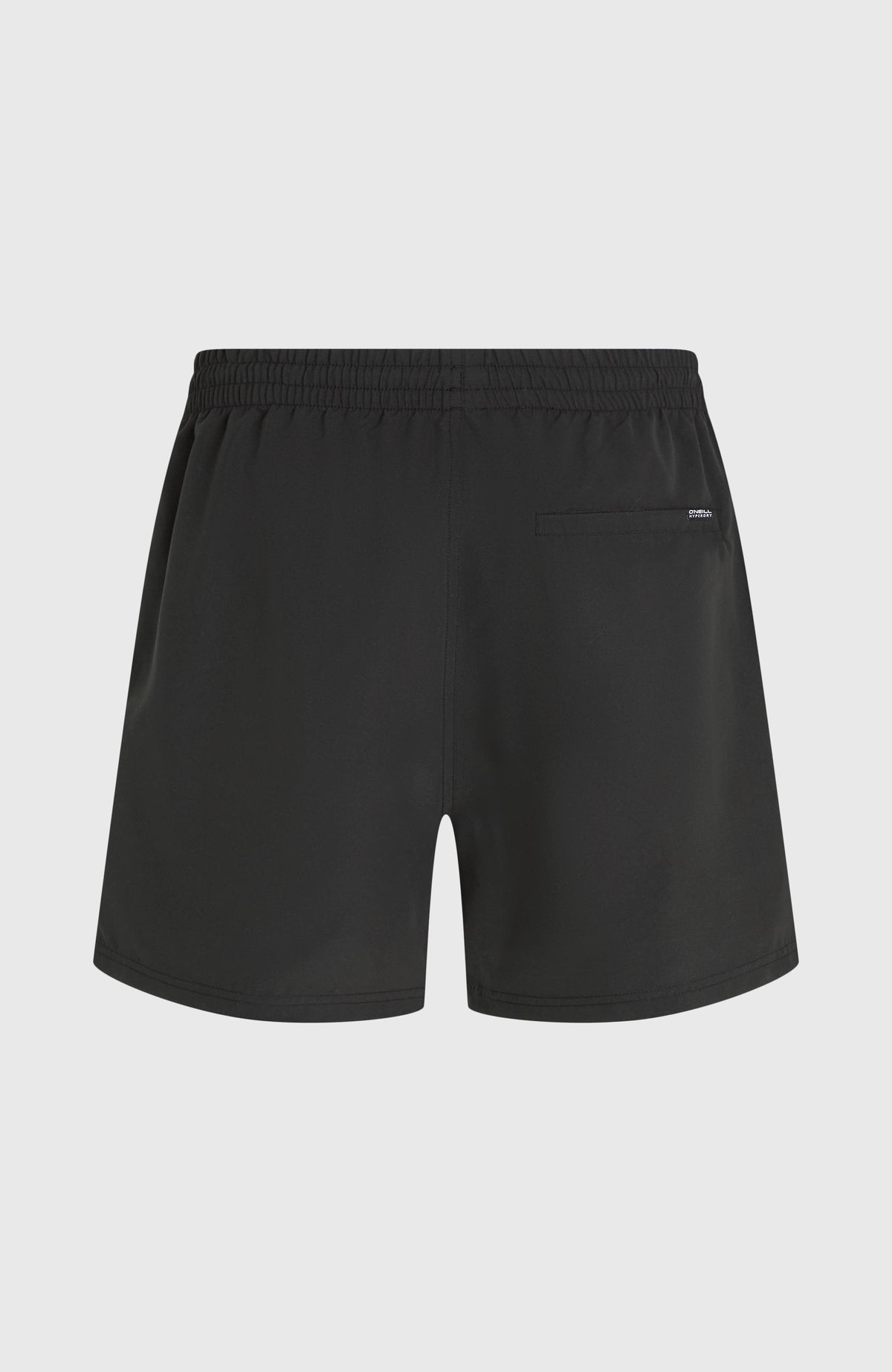 Logo 16'' Badehose für Herren, schwarz mit Logo-Print in Grau, freigestellt von hinten mit Gesäßtasche