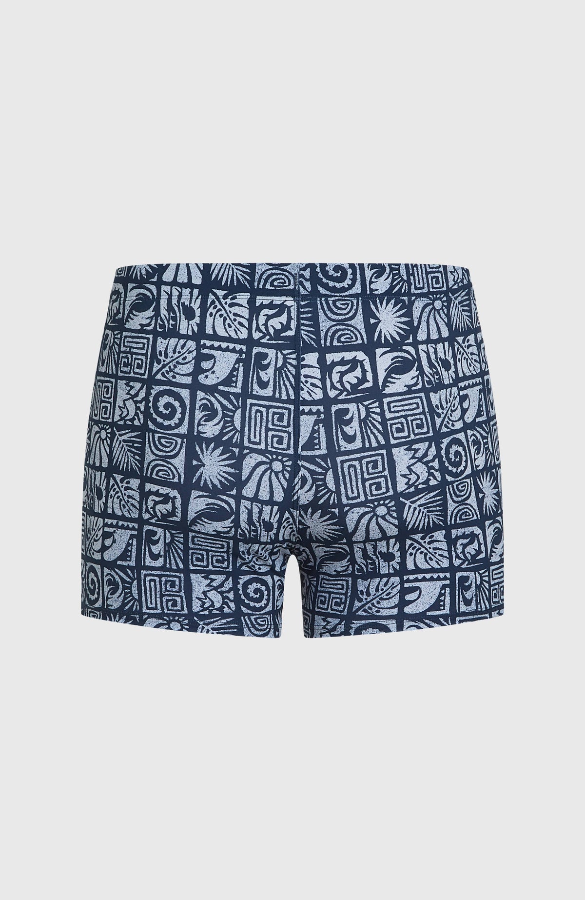 Essentials All-Over-Print Racer Badehose für Herren, blau mit Grafikmuster in Hellblau, flach liegend von hinten