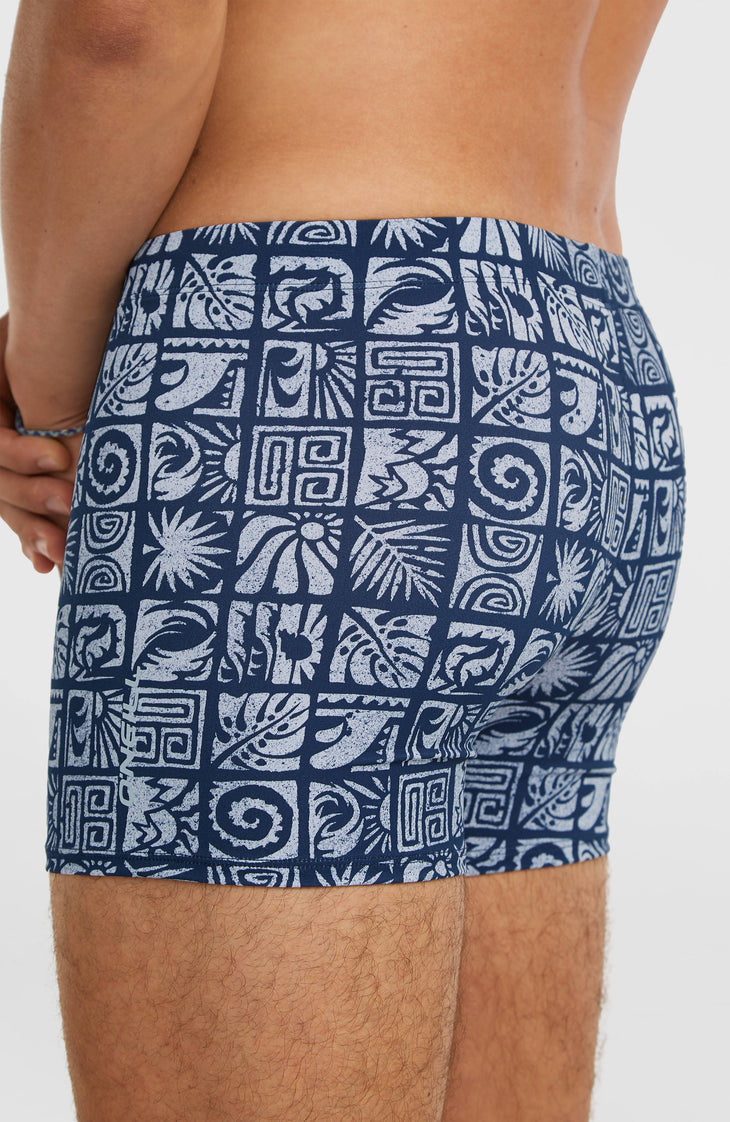 Essentials All-Over-Print Racer Badehose | Dark Blue Bricks