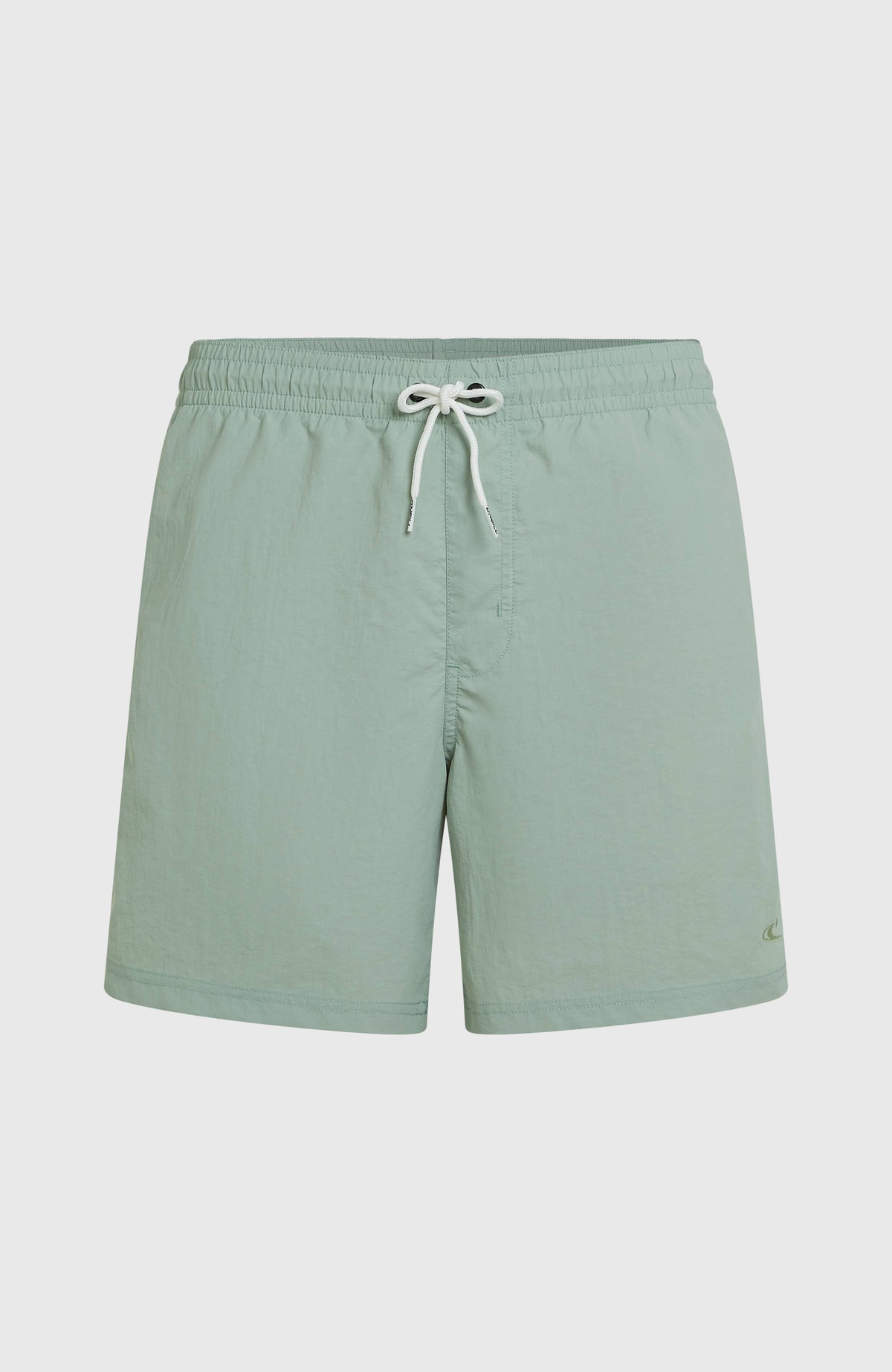 Grüne Vert 16'' Badehose für Herren, flach liegend von vorne, elastischer Bund mit zentriertem Kordelzug