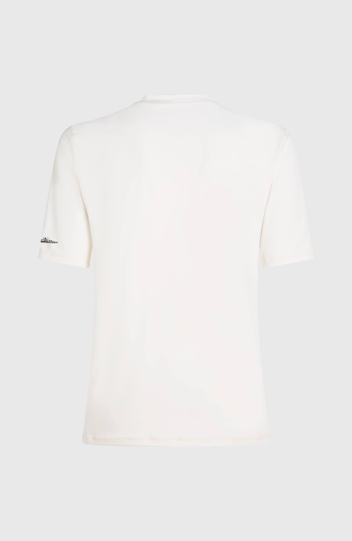 Shortsleeve-UV-Shirt für Herren, weiß, freigestellt von hinten mit Ziernähten am Saum