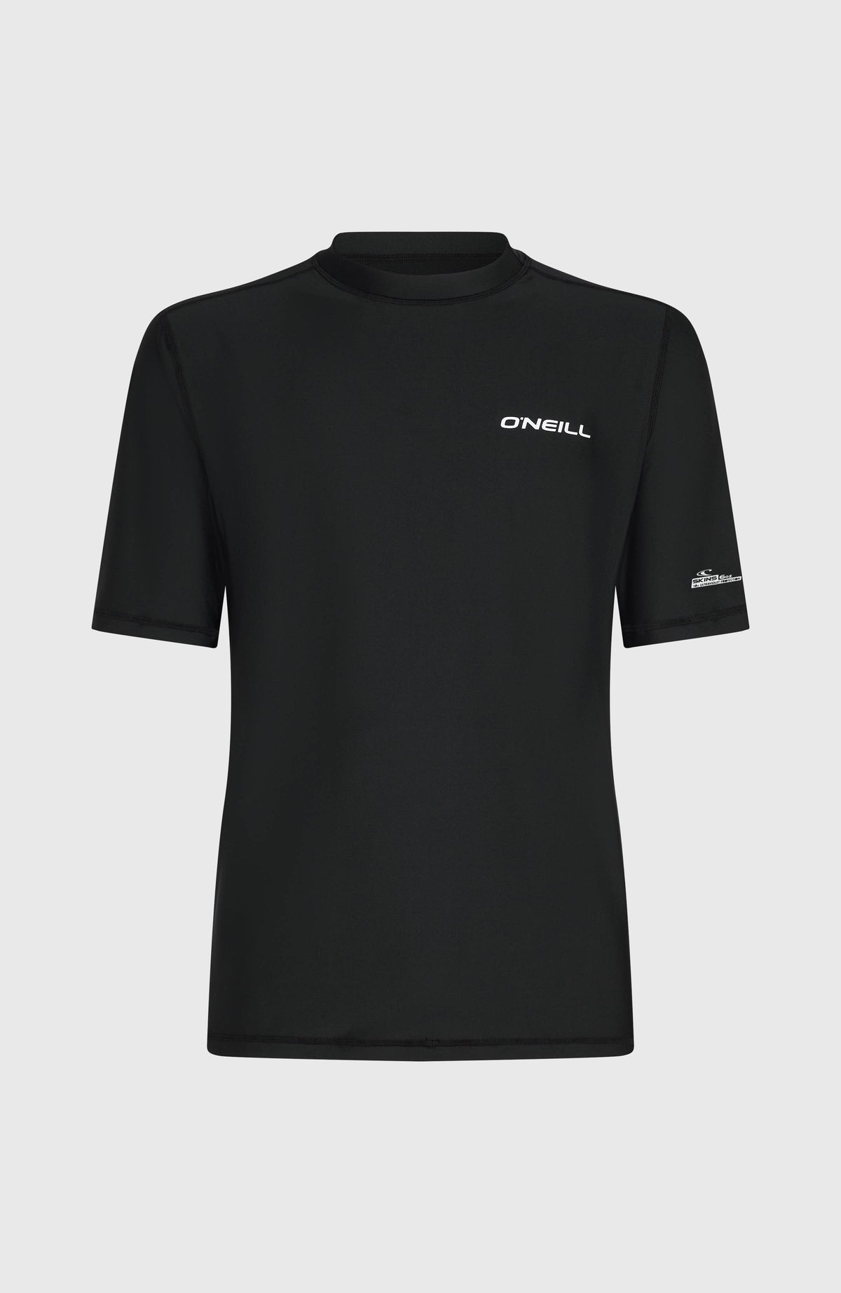 Shortsleeve-UV-Shirt für Herren in Schwarz, freigestellt von vorne mit weißem Logo-Schriftzug