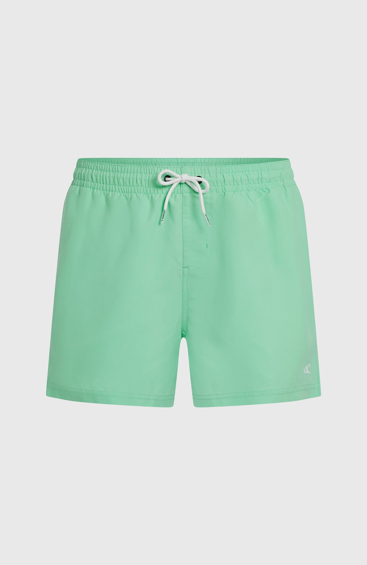 O'NEILL SUNNY BEACH 14" SWIMSHORT Badeshorts für Herren, grün, flach liegend von vorne mit Kordelzug