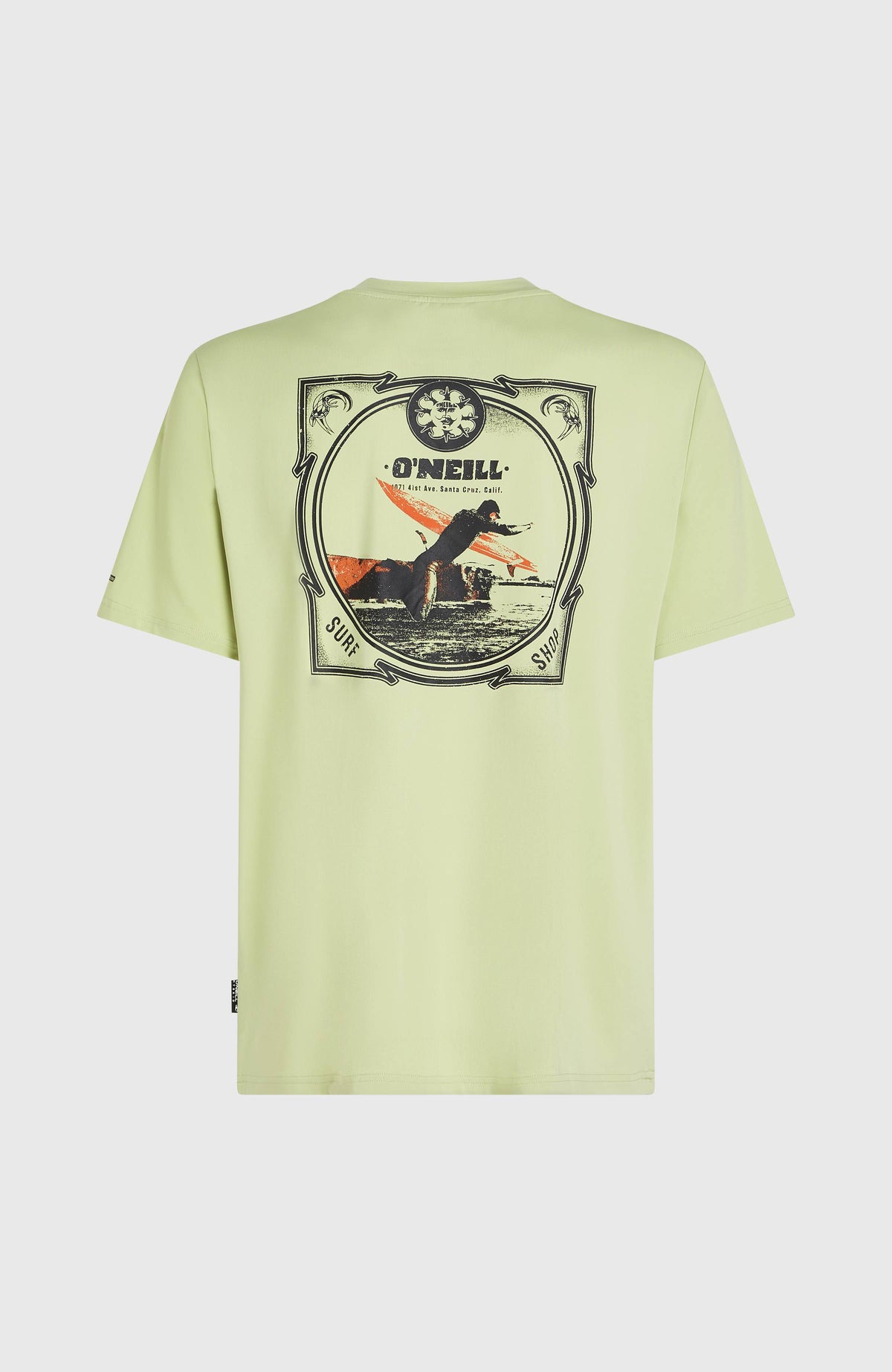 O'Riginals Hybrid T-Shirt für Herren, grün mit Grafik-Print in Schwarz und Orange, freigestellt von hinten