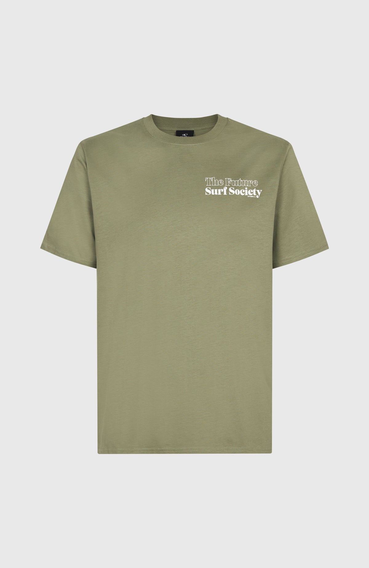 Future Surf Society T-Shirt für Herren, grün mit Logo-Print in Weiß, flach liegend von vorne