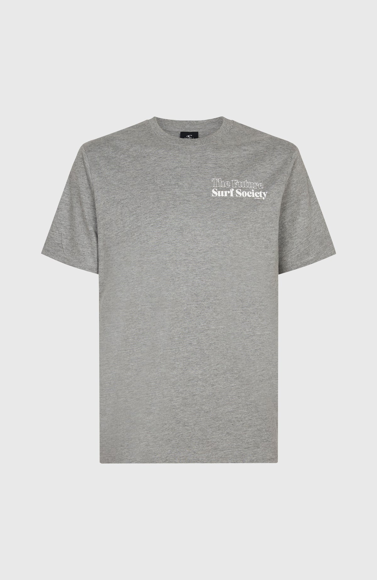 Graues Future Surf Society T-Shirt für Herren mit Logo-Print in Weiß, flach liegend von vorne