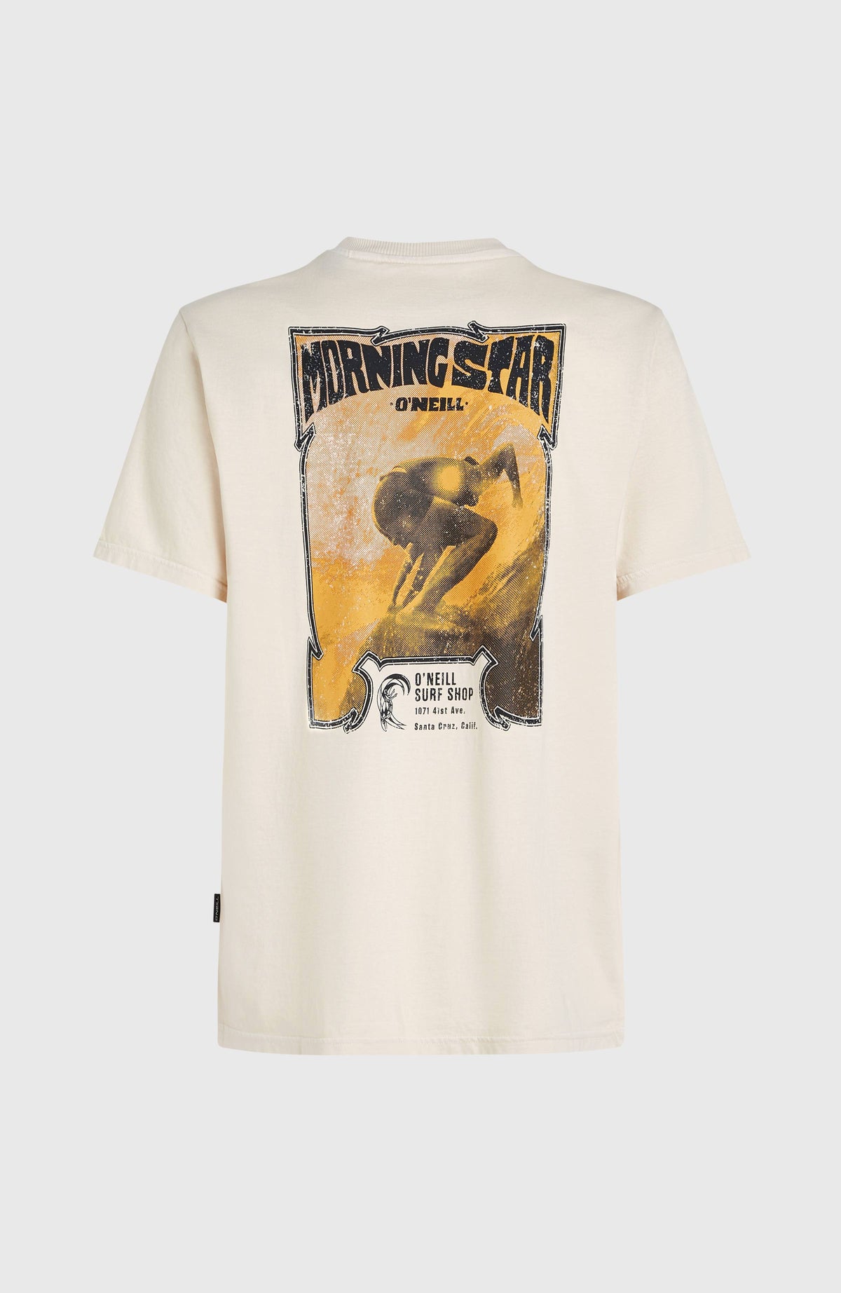 O'Riginals 70s Graphic T-Shirt für Herren, beige mit Grafik-Print in Gelb und Schwarz, freigestellt von hinten