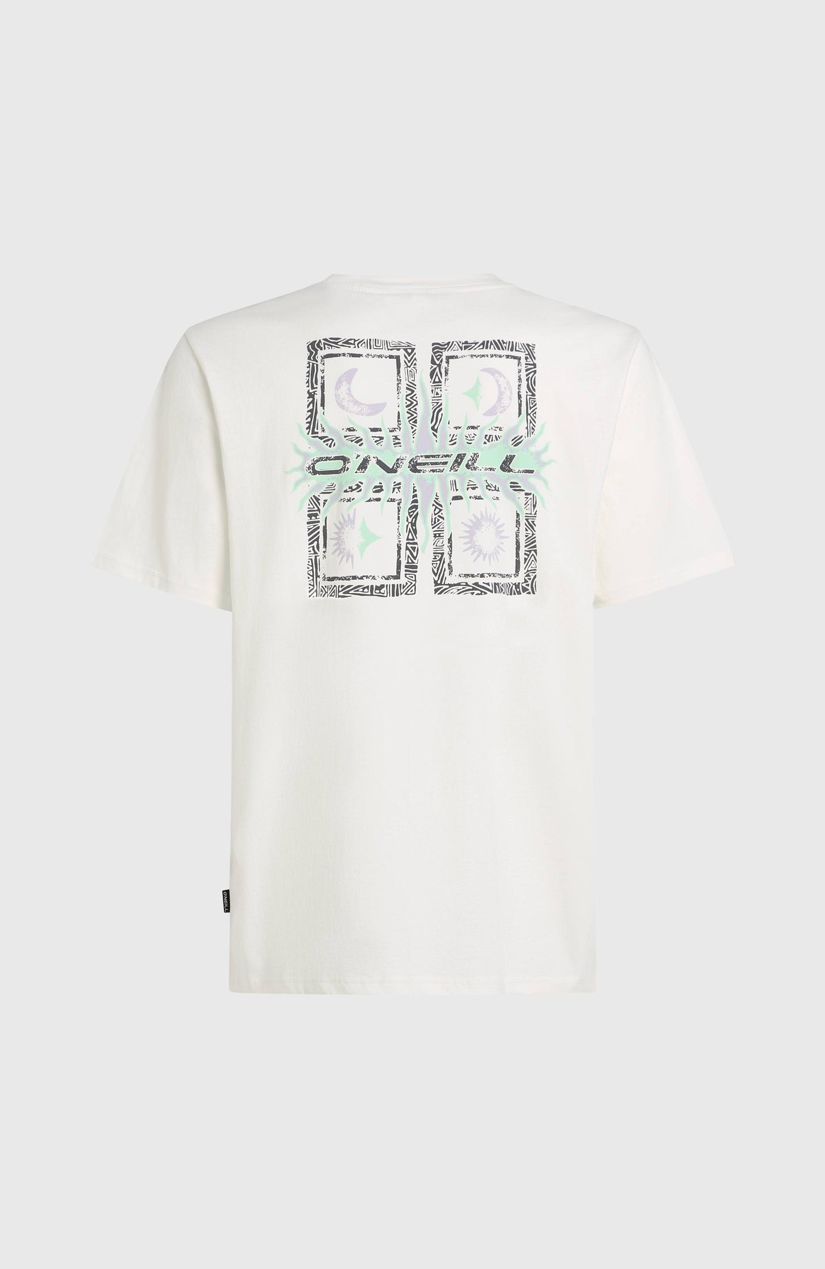 Retro Graphic T-Shirt für Herren, weiß mit Grafik-Print in Schwarz und Grün, freigestellt von hinten