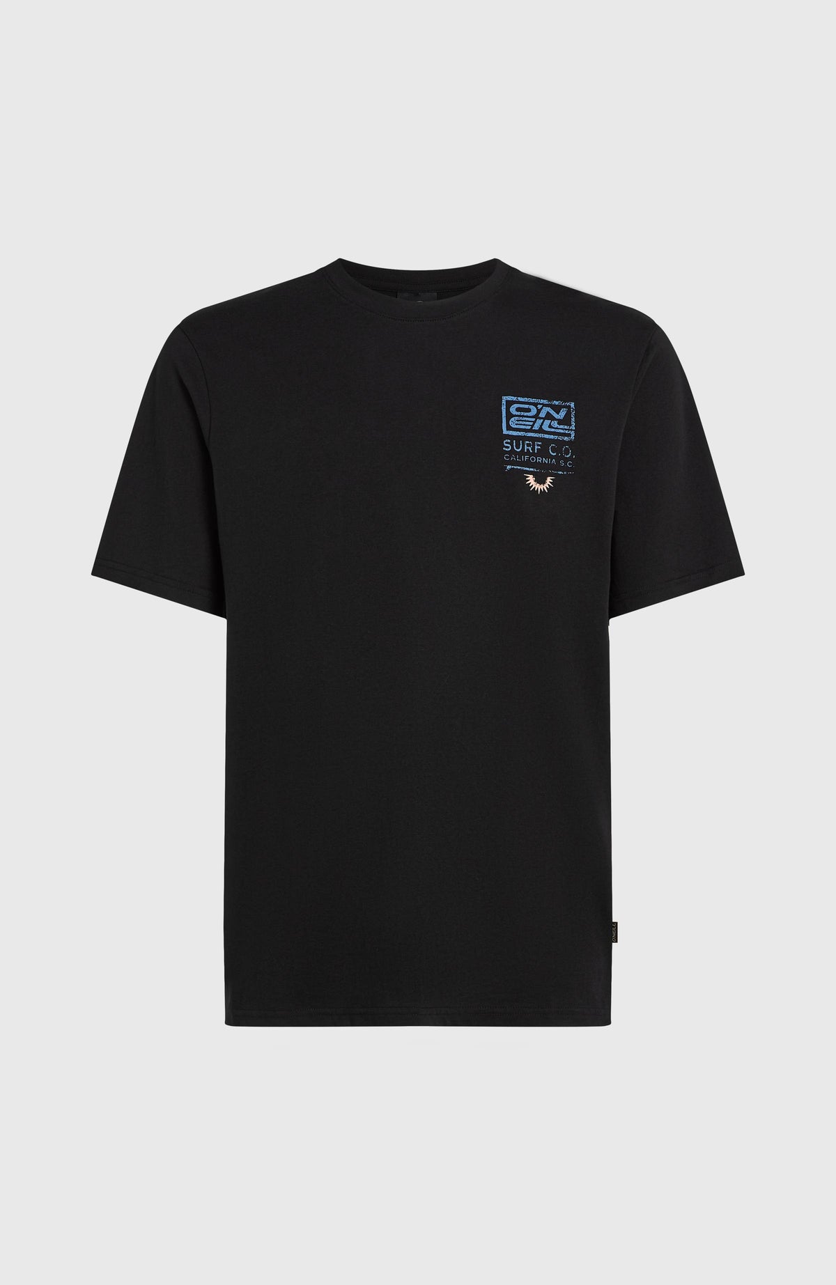 Retro Graphic T-Shirt für Herren, schwarz mit Grafik-Print in Blau und Gelb, freigestellt von vorne