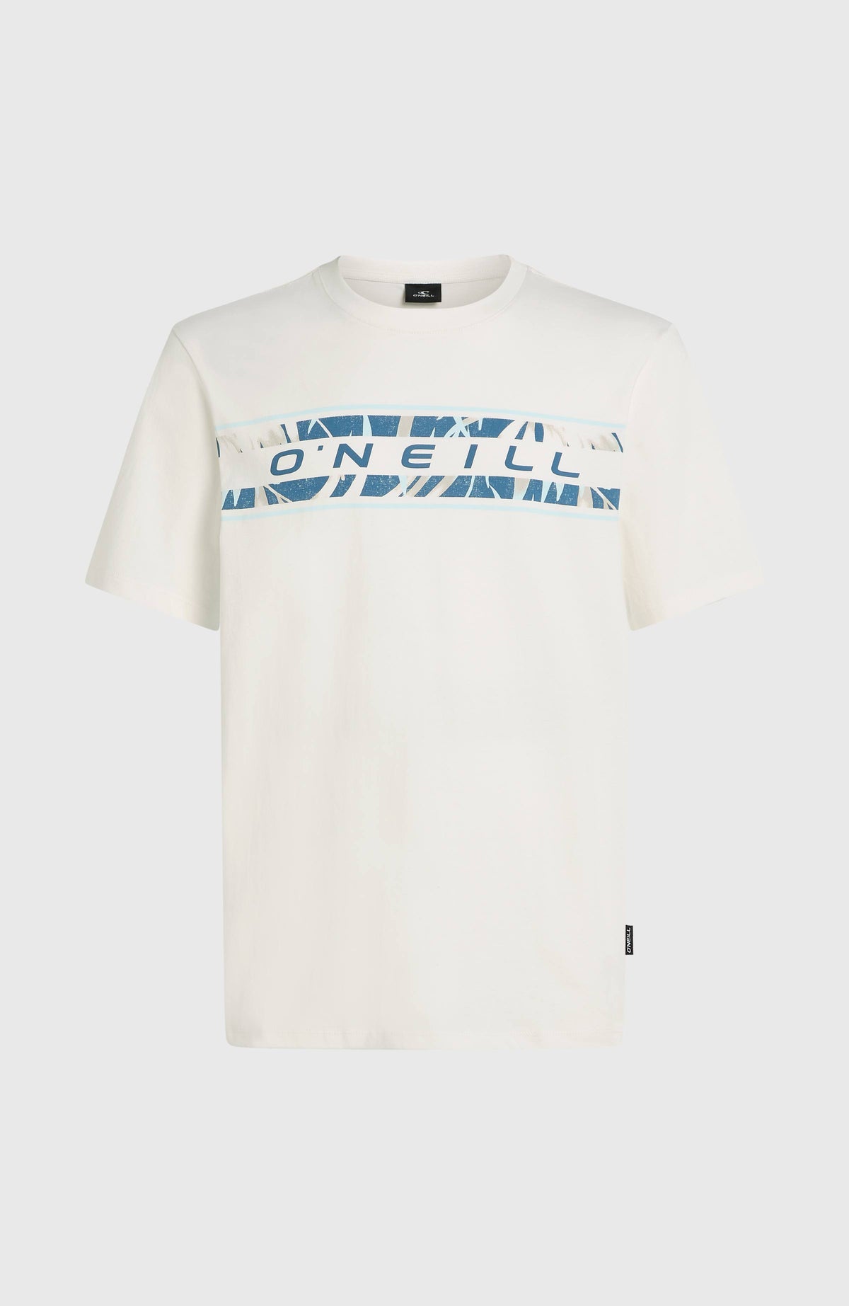 Front Graphic T-Shirt für Herren, weiß mit Logo-Print in Blau, freigestellt von vorne mit Rundhalsausschnitt