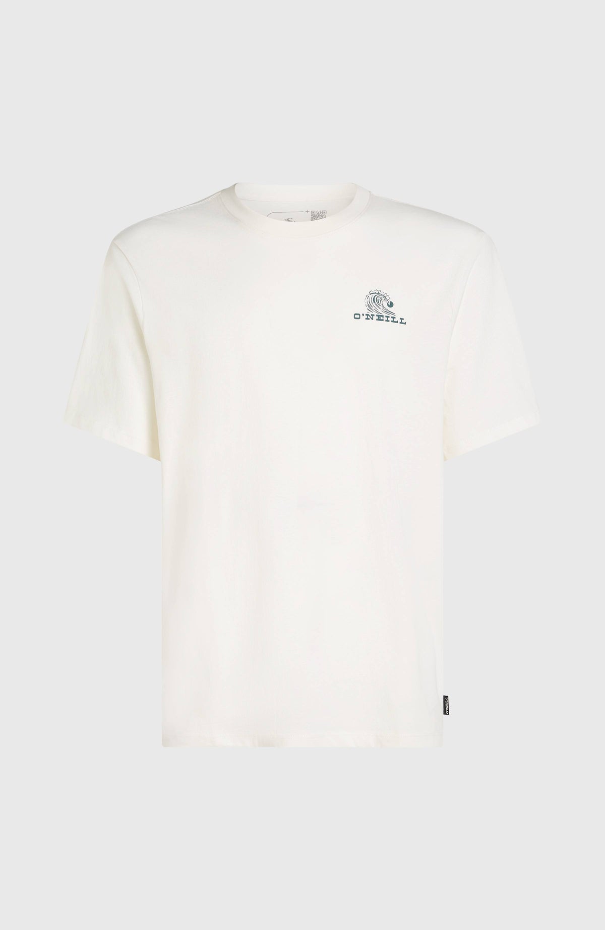 Surf Co T-Shirt für Herren, weiß mit Logo-Print in Grün, freigestellt von vorne mit kleinem Frontprint