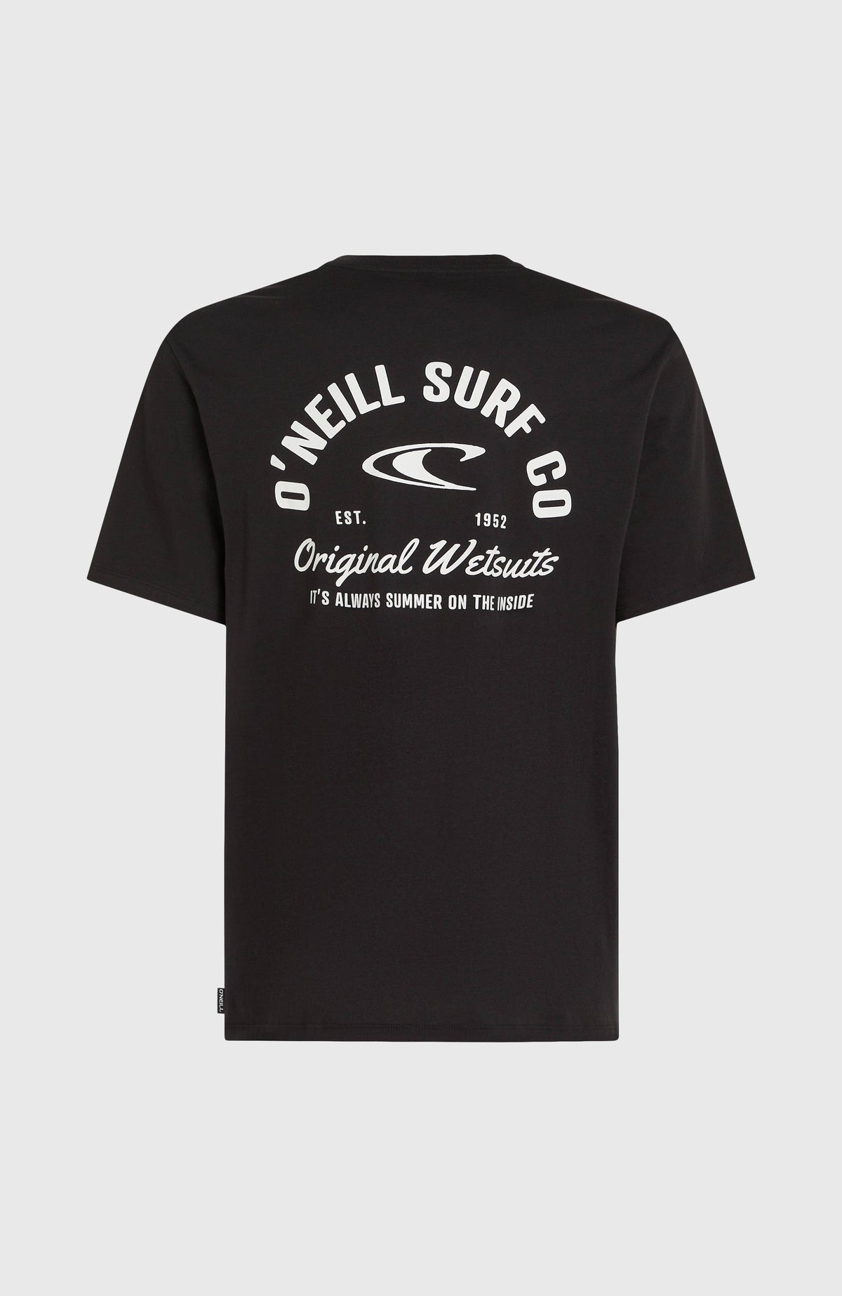 Surf Co T-Shirt für Herren, schwarz mit Logo-Print in Weiß, freigestellt von hinten