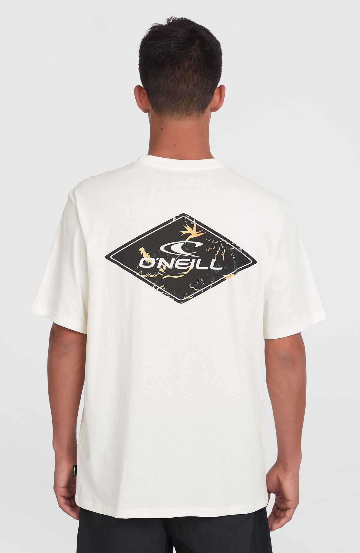 Sun T-Shirt für Herren, weiß mit Logo-Print in Schwarz und Gelb, Rückansicht am Model
