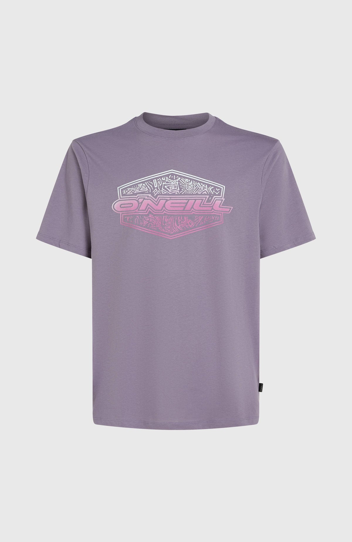 Lila Gradient T-Shirt für Herren, freigestellt von vorne mit Logo-Print auf der Brust