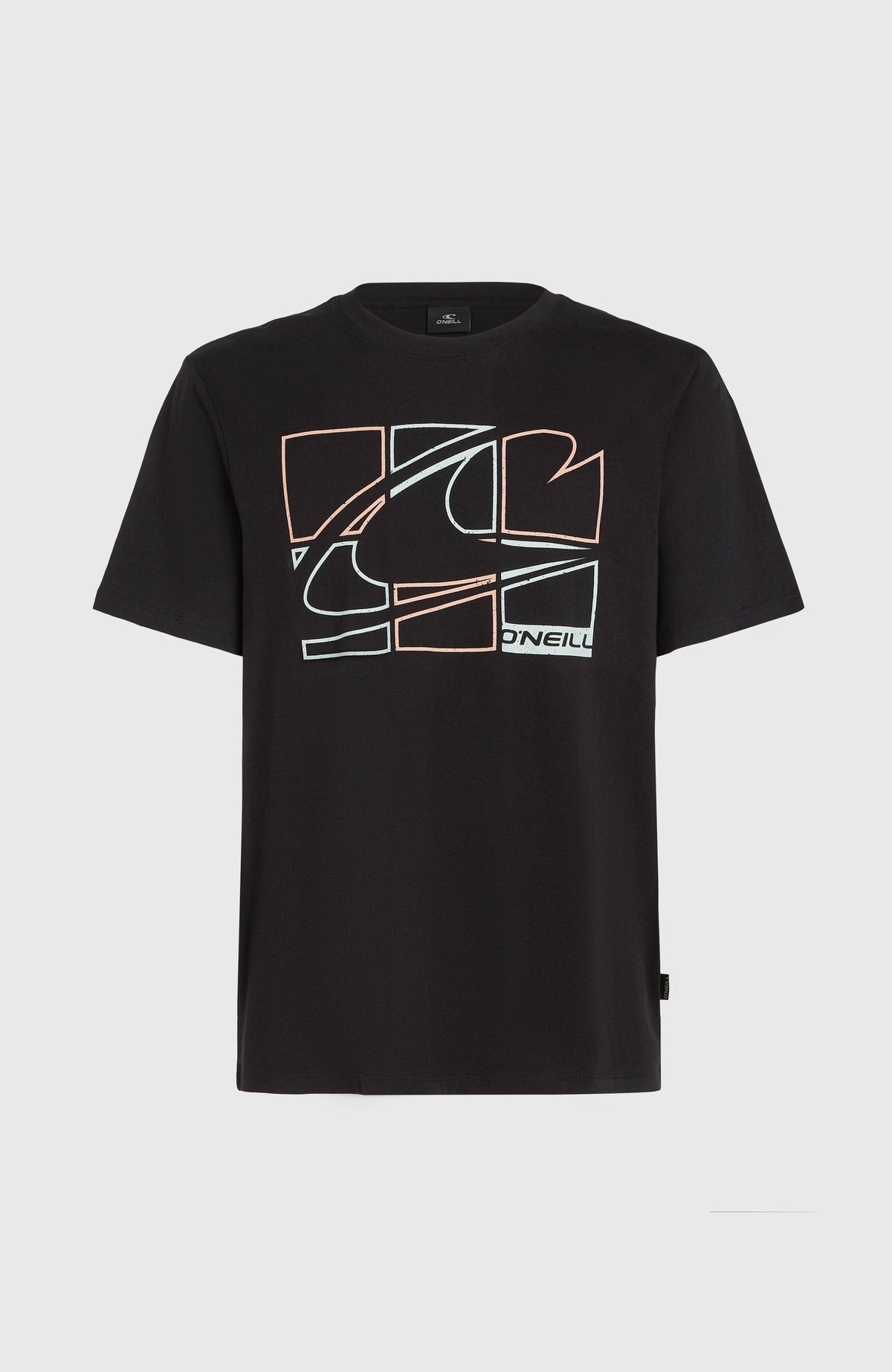 Gradient T-Shirt für Herren, schwarz mit Logo-Print in Orange und Türkis, freigestellt von vorne