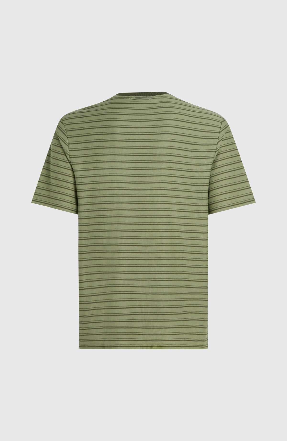 Yarn Stripe T-Shirt für Herren, grün mit Streifenmuster in Dunkelgrün, flach liegend von hinten