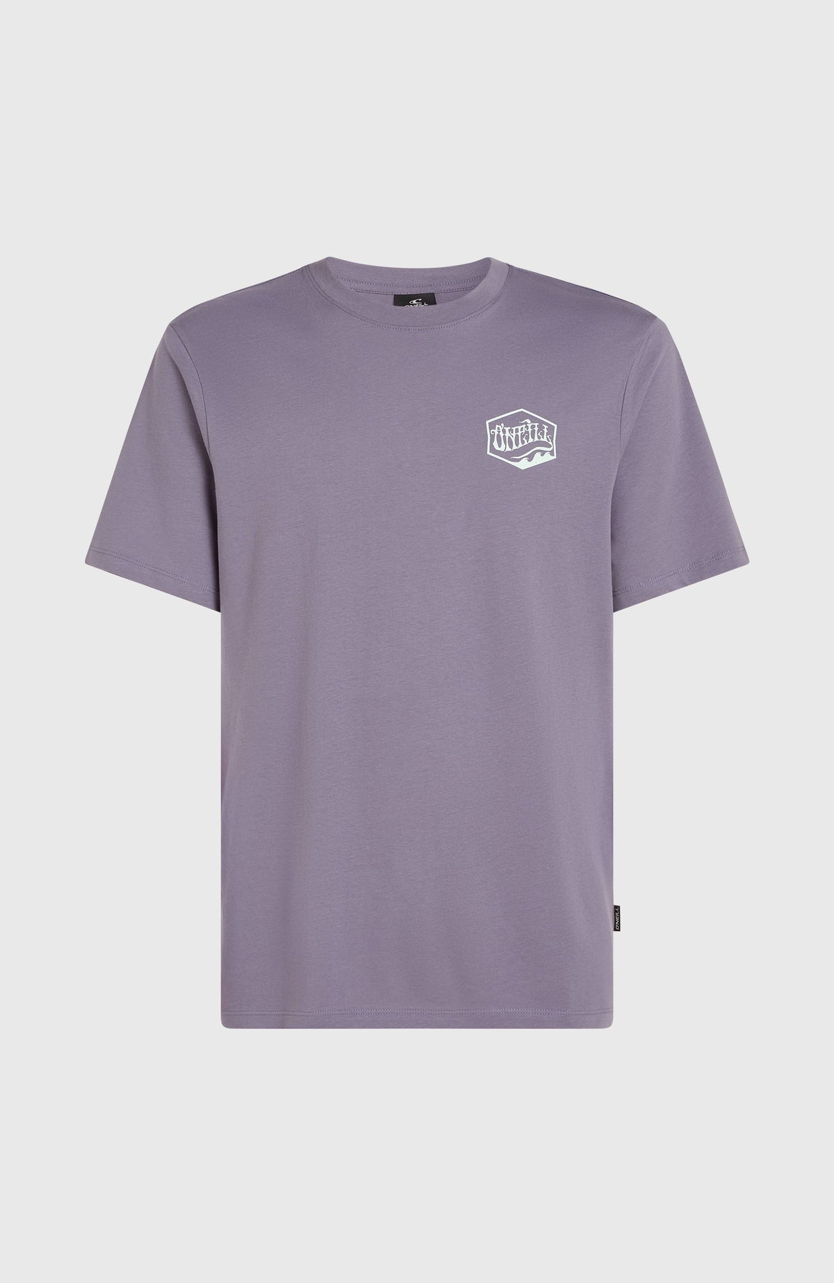 Lila Box Logo T-Shirt für Herren mit Logo-Print in Mintgrün auf der Brust, freigestellt in der Vorderansicht