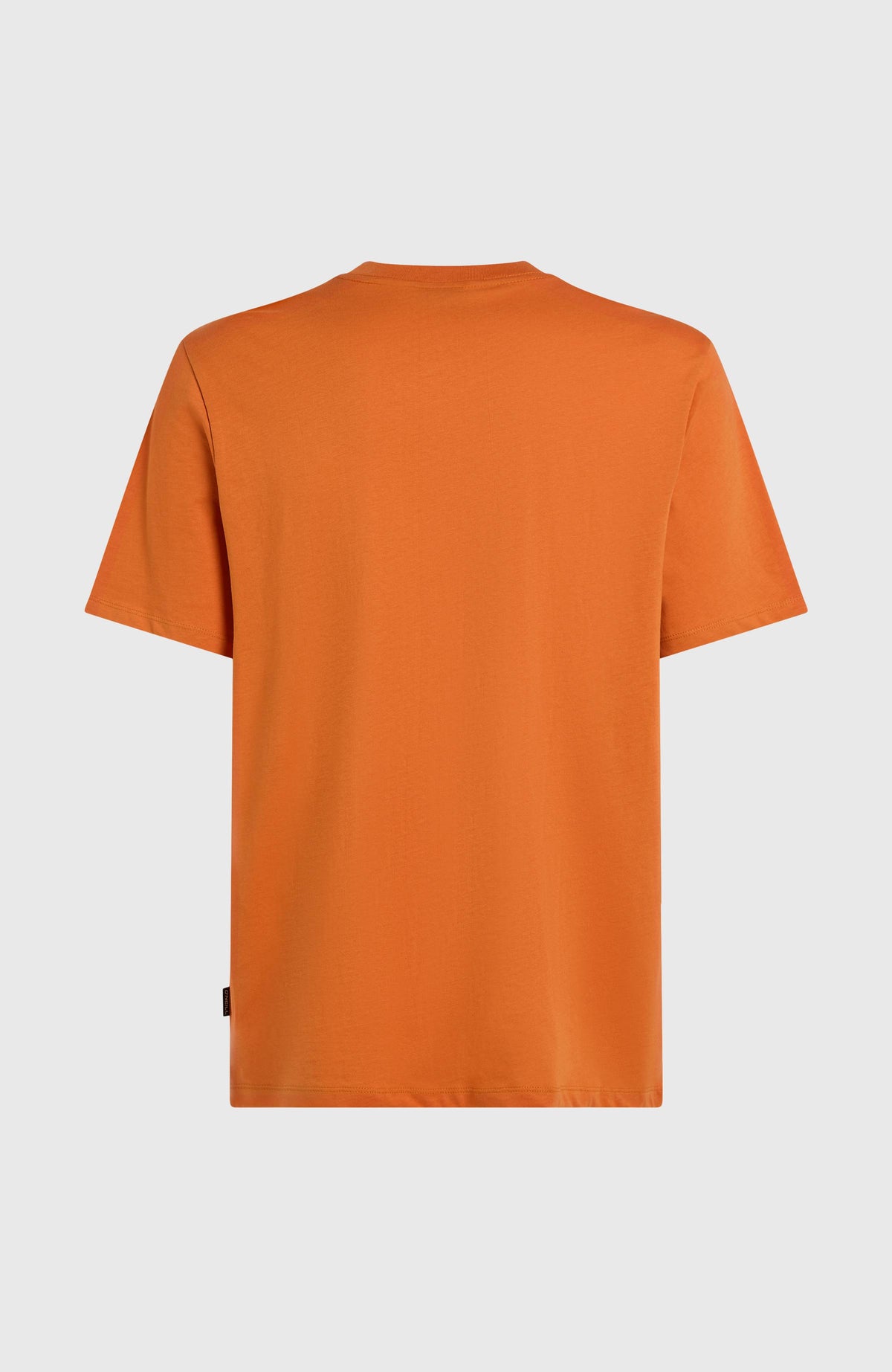 Front Print T-Shirt für Herren, orange, freigestellt von hinten mit dezentem Logo-Label am Saum