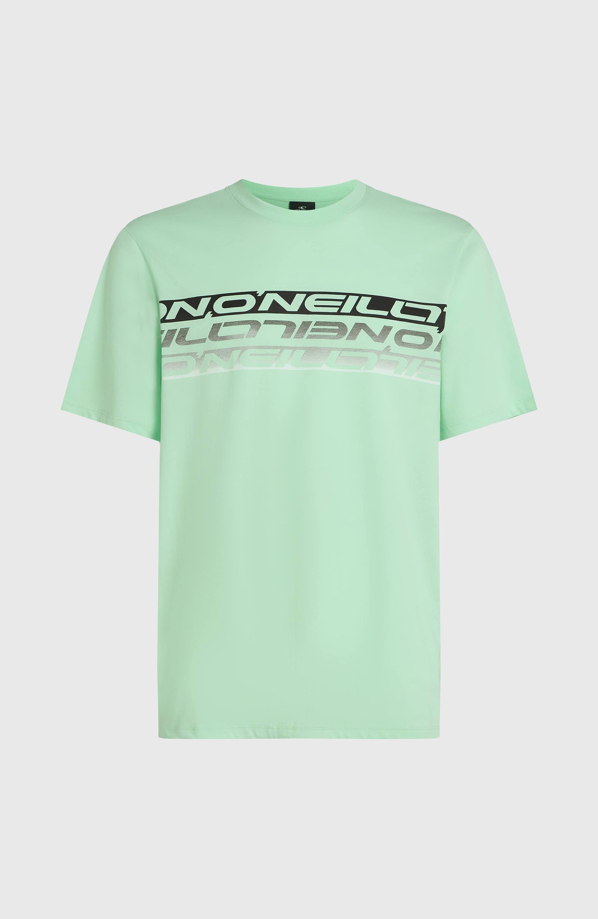 Grünes Stripe T-Shirt für Herren mit Logo-Print in Schwarz und Weiß, flach liegend von vorne