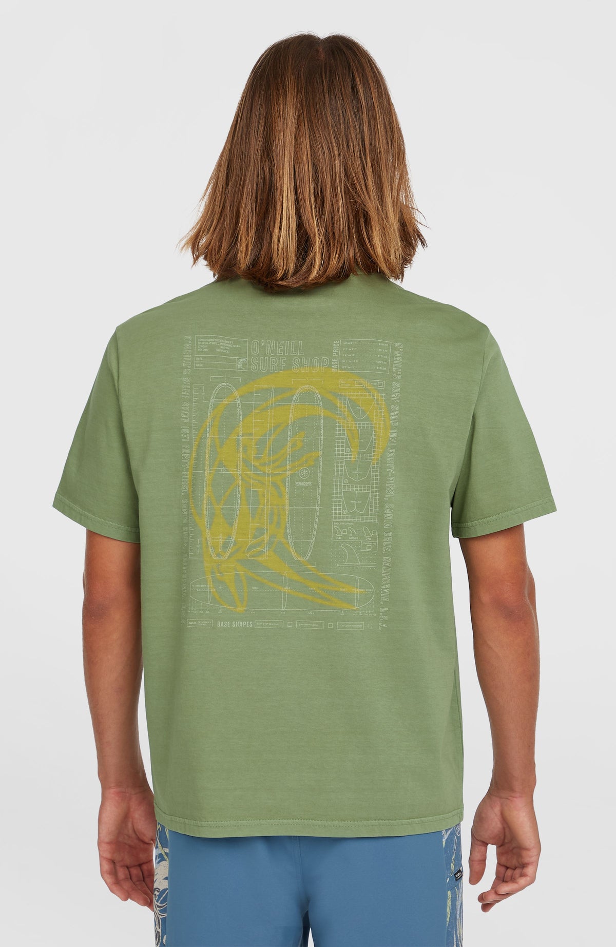 O'Riginals Morning Star T-Shirt für Herren, grün mit Grafik-Print in Gelb, Rückansicht am Model