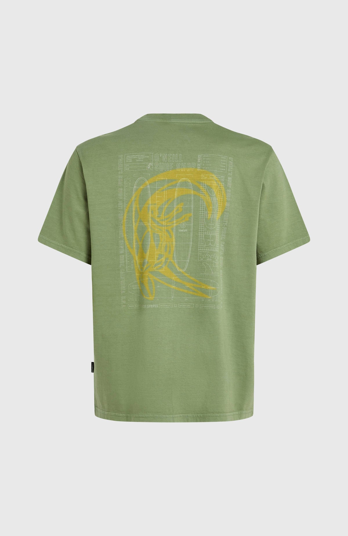O'Riginals Morning Star T-Shirt für Herren, grün mit Grafik-Print in Gelb, freigestellt von hinten