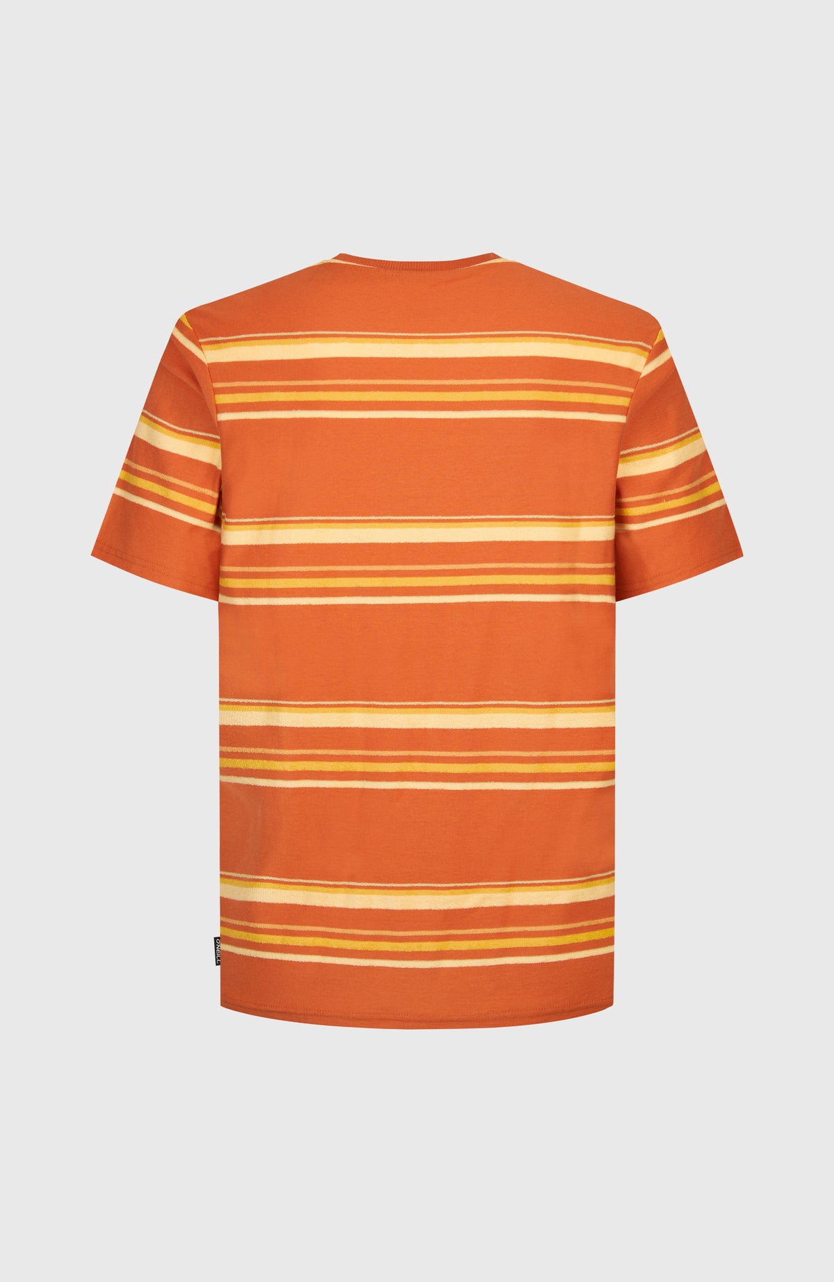 O'Riginals Stripe T-Shirt für Herren, orange mit Streifenmuster in Gelb und Weiß, freigestellt von hinten