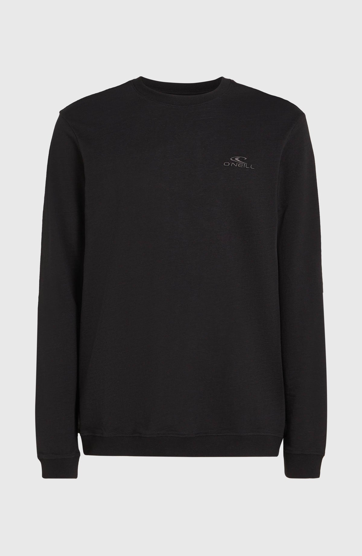 Slub Langarmshirt für Herren, schwarz, freigestellt von vorne, mit Rundhalsausschnitt und geripptem Saum