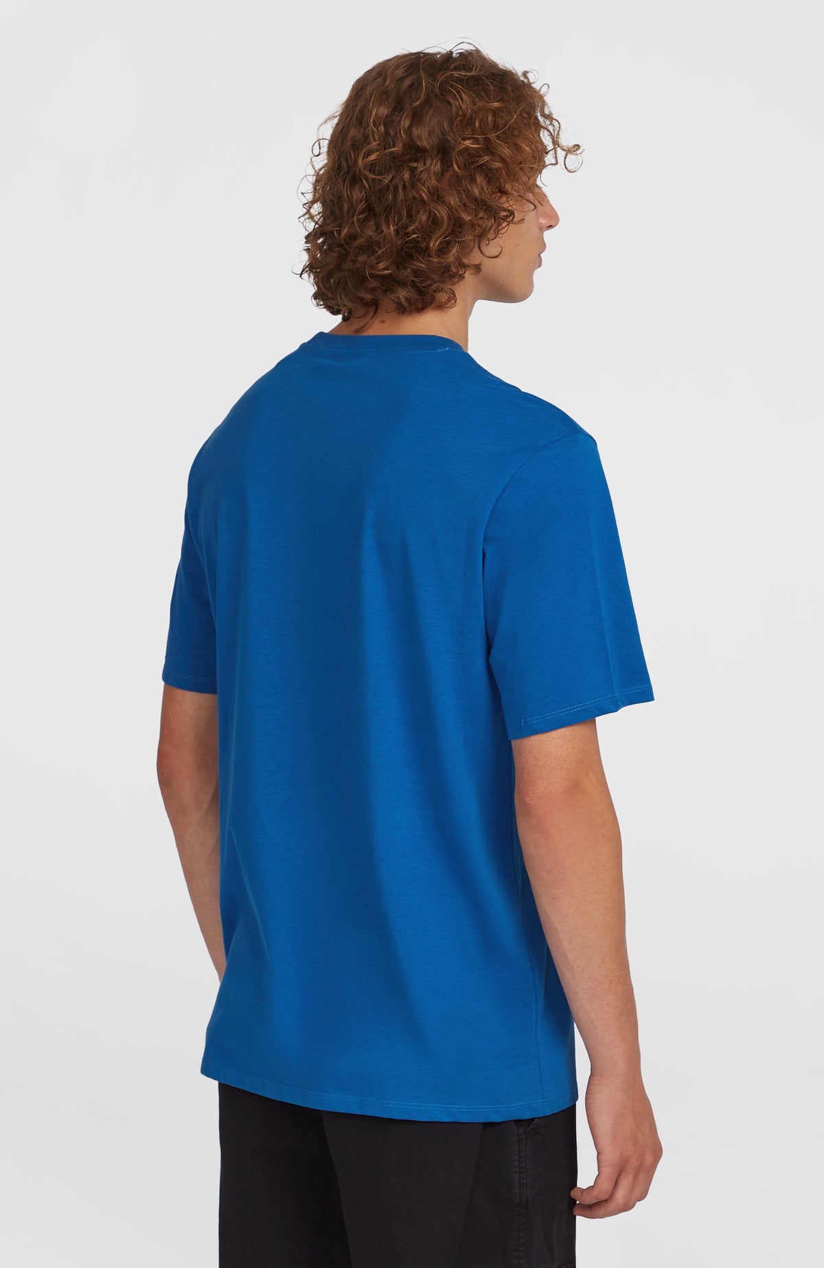 Original Cali Logo T-Shirt für Herren, blau mit Logo-Print in Weiß, Rückansicht am Model