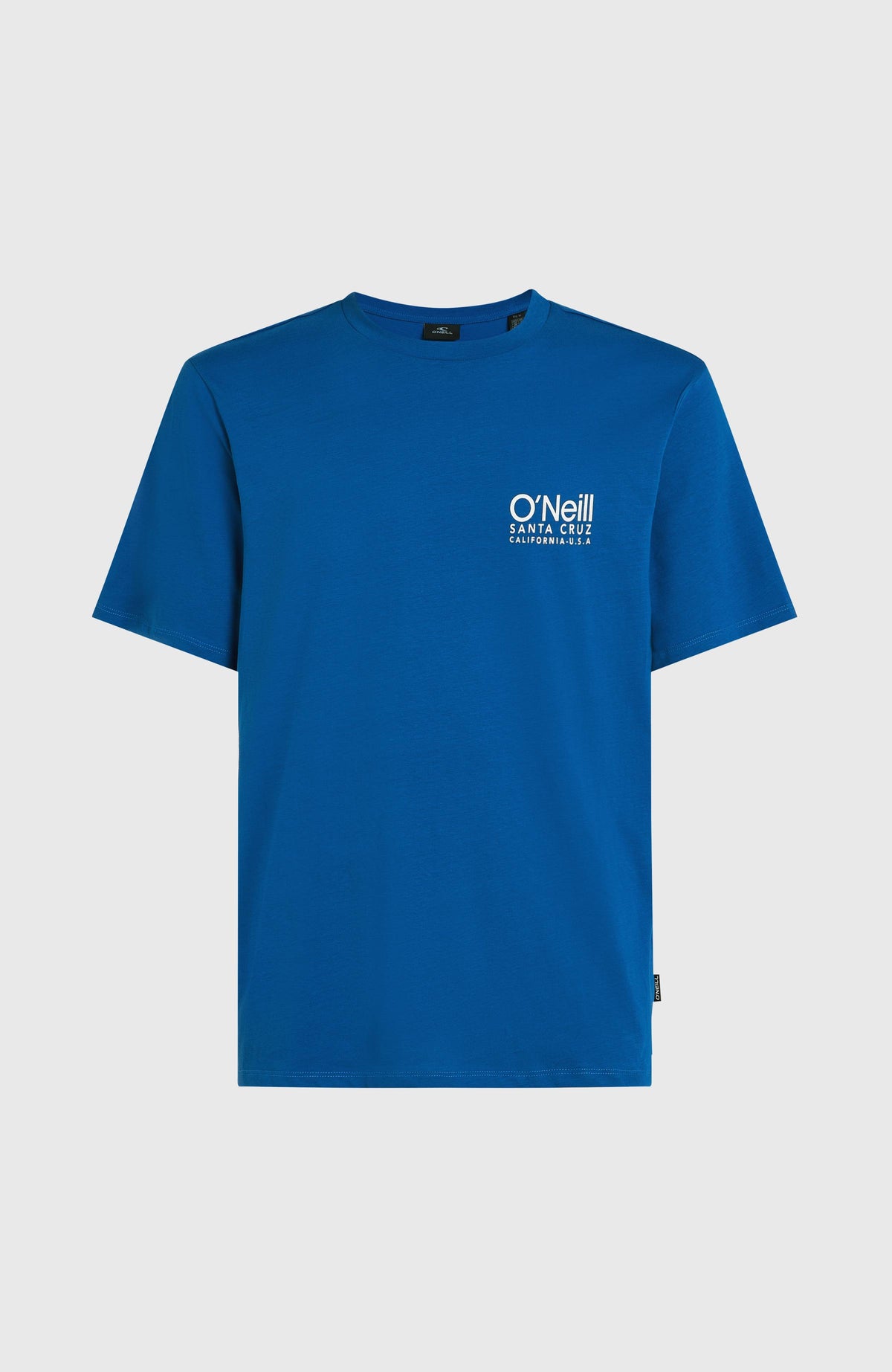 Original Cali Logo T-Shirt für Herren, blau mit Logo-Print in Weiß, flach liegend von vorne