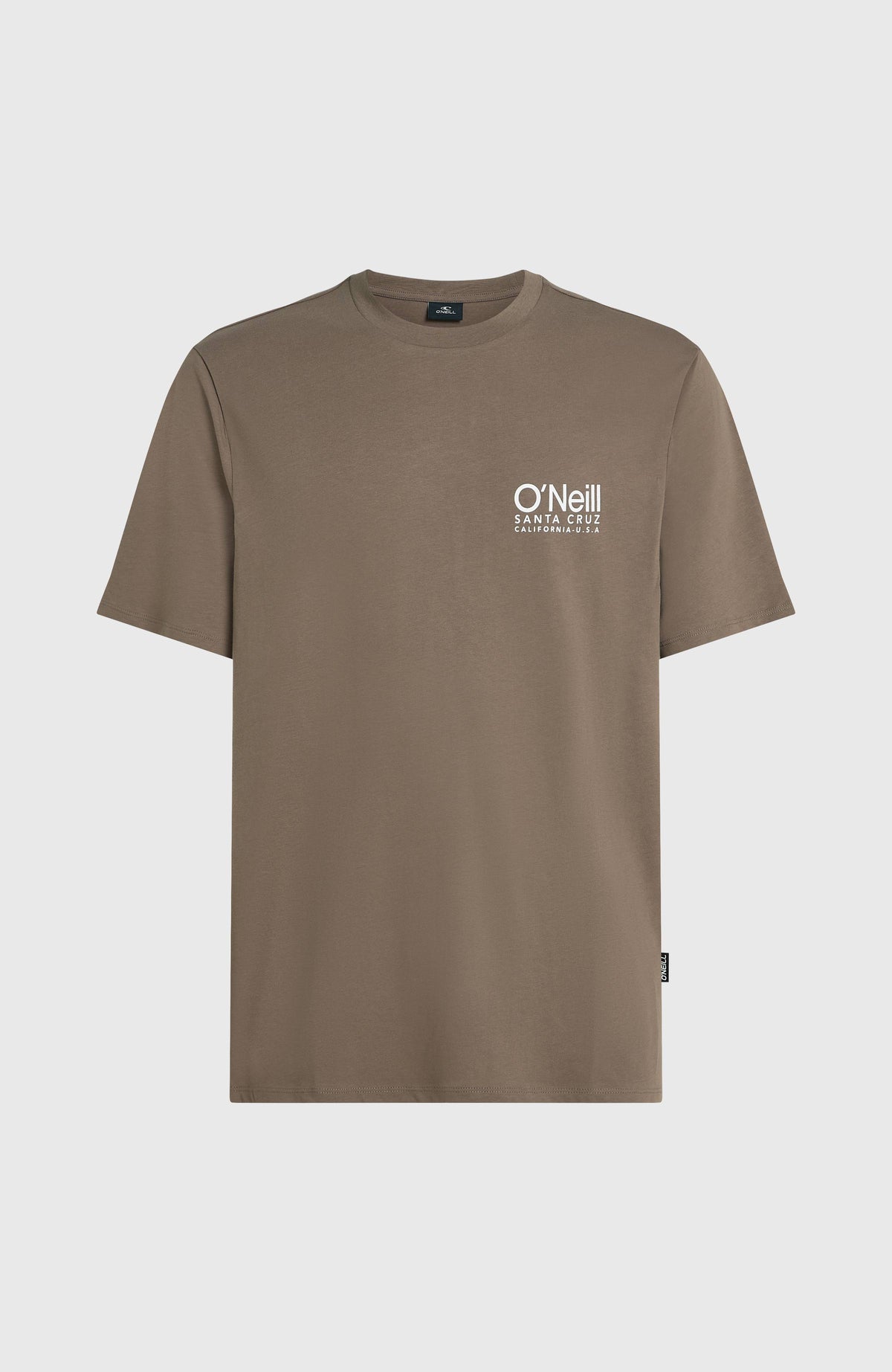 Original Cali Logo T-Shirt für Herren, braun mit Logo-Print in Weiß, flach liegend von vorne